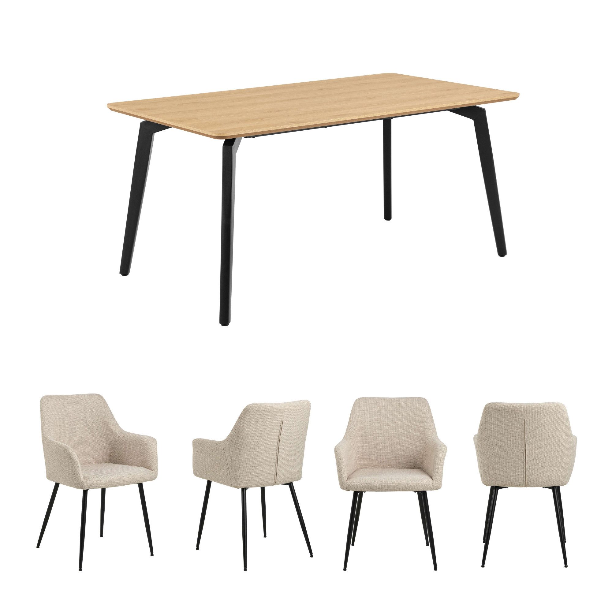 ACTONA GROUP Esszimmer-Set Essgruppe, Speisetisch mit Wohnzimmerstühlen, (Set, 5-St., 1x Tisch + 4x Stühle), 1x Tisch + 4x Stühle