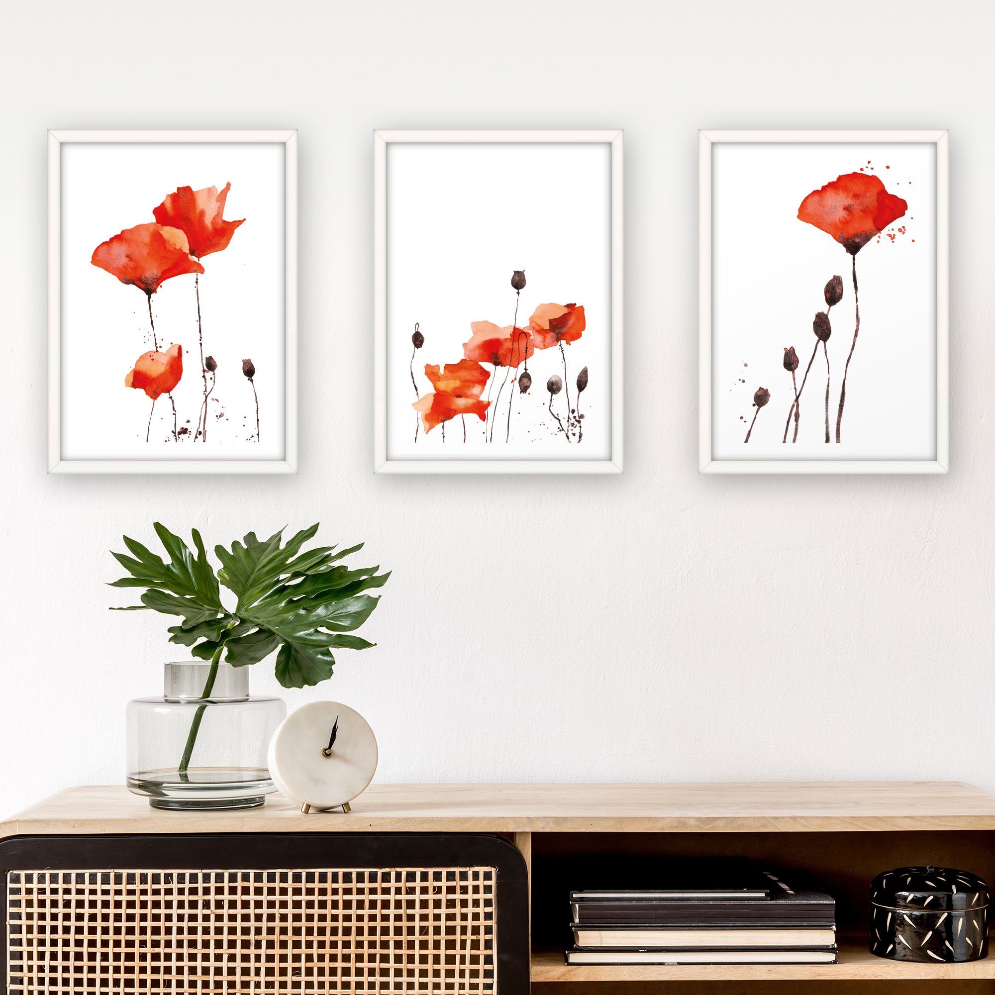 Kreative Feder Poster, Mohnblume, Blüte, Blume, günstig online kaufen