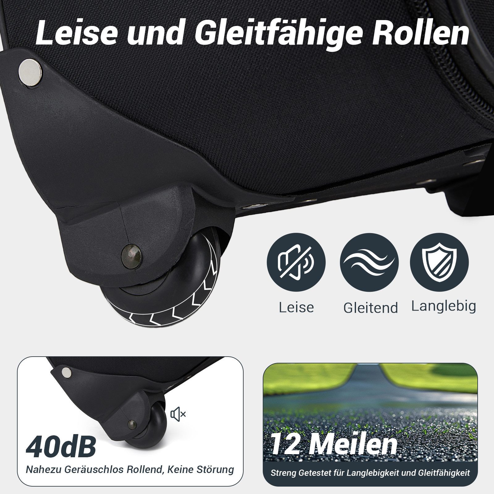 KONO Kofferset 3-teilig: 20 Zoll Handgepäck + Kabinen-Schultertasche + Kulturbeutel, (3 tlg)