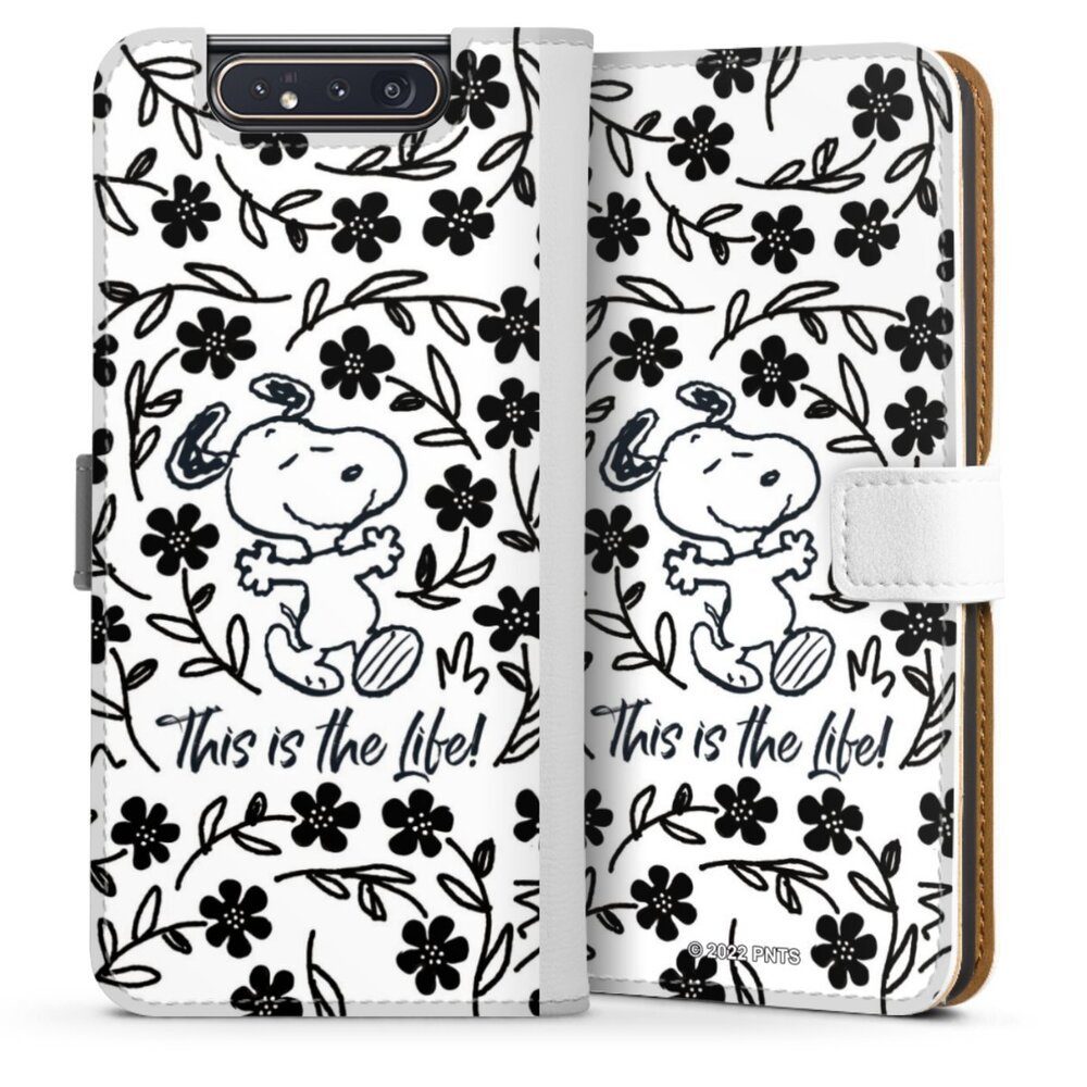 DeinDesign Handyhülle Peanuts Blumen Snoopy Snoopy Black and White This Is The Life, Samsung Galaxy A80 Hülle Handy Flip Case Wallet Cover