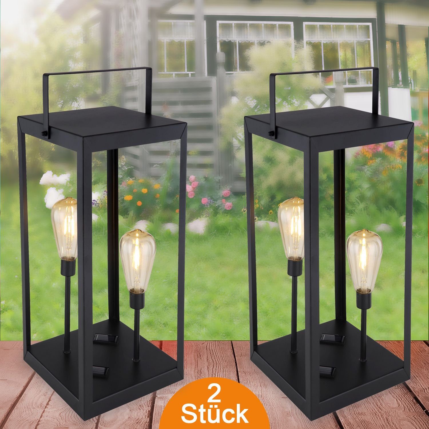 bmf-versand LED Solarleuchte Solarleuchte Garten 2er Set Laterne 53cm Solarlampe Außen, Gartenbeleuchtung, Dekoleuchte, LED fest integriert, warmweiß, Solarlaterne