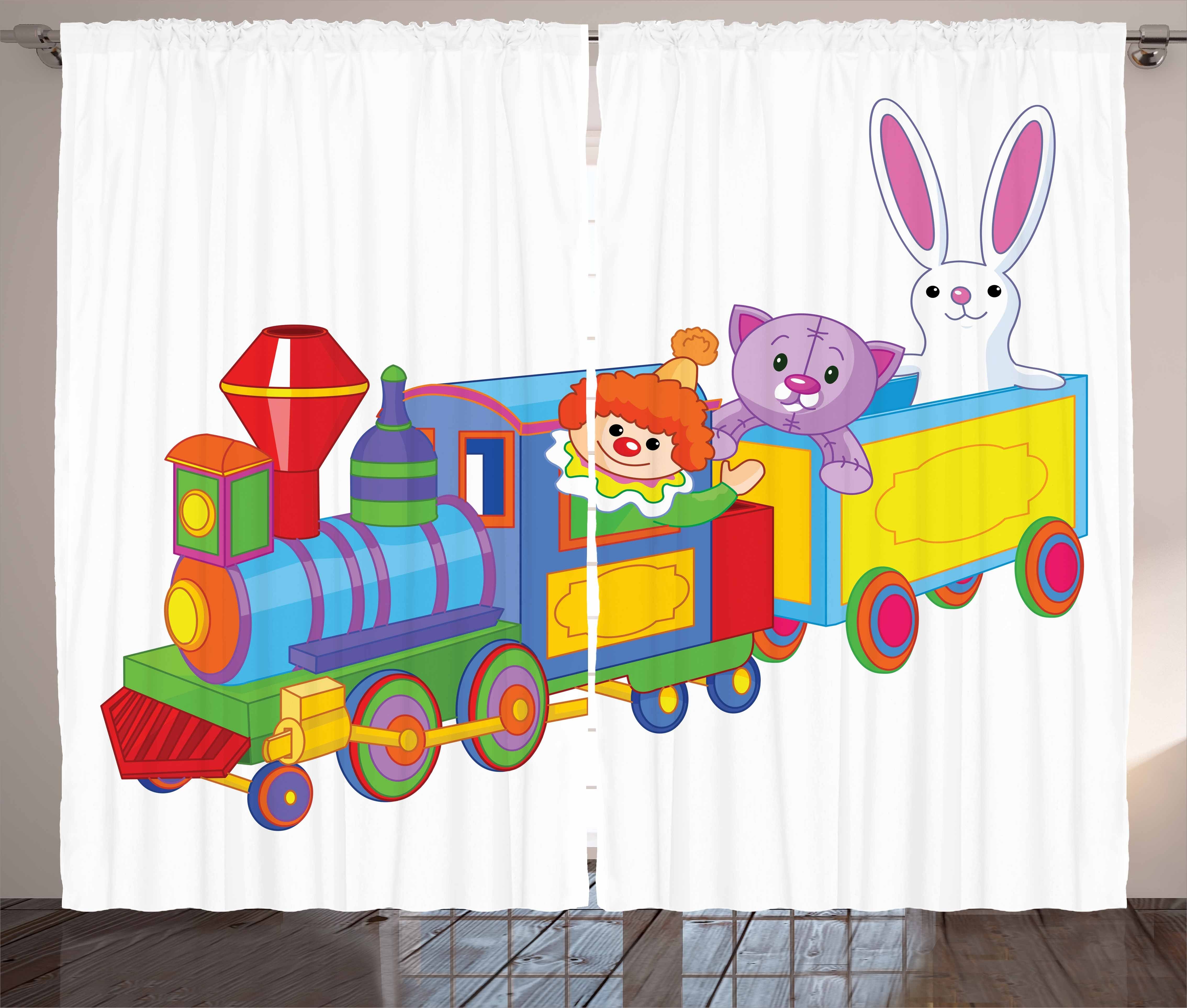 Gardine Schlafzimmer Kräuselband Vorhang mit Schlaufen und Haken, Abakuhaus, Kindergarten Clown Cat Häschen Zug
