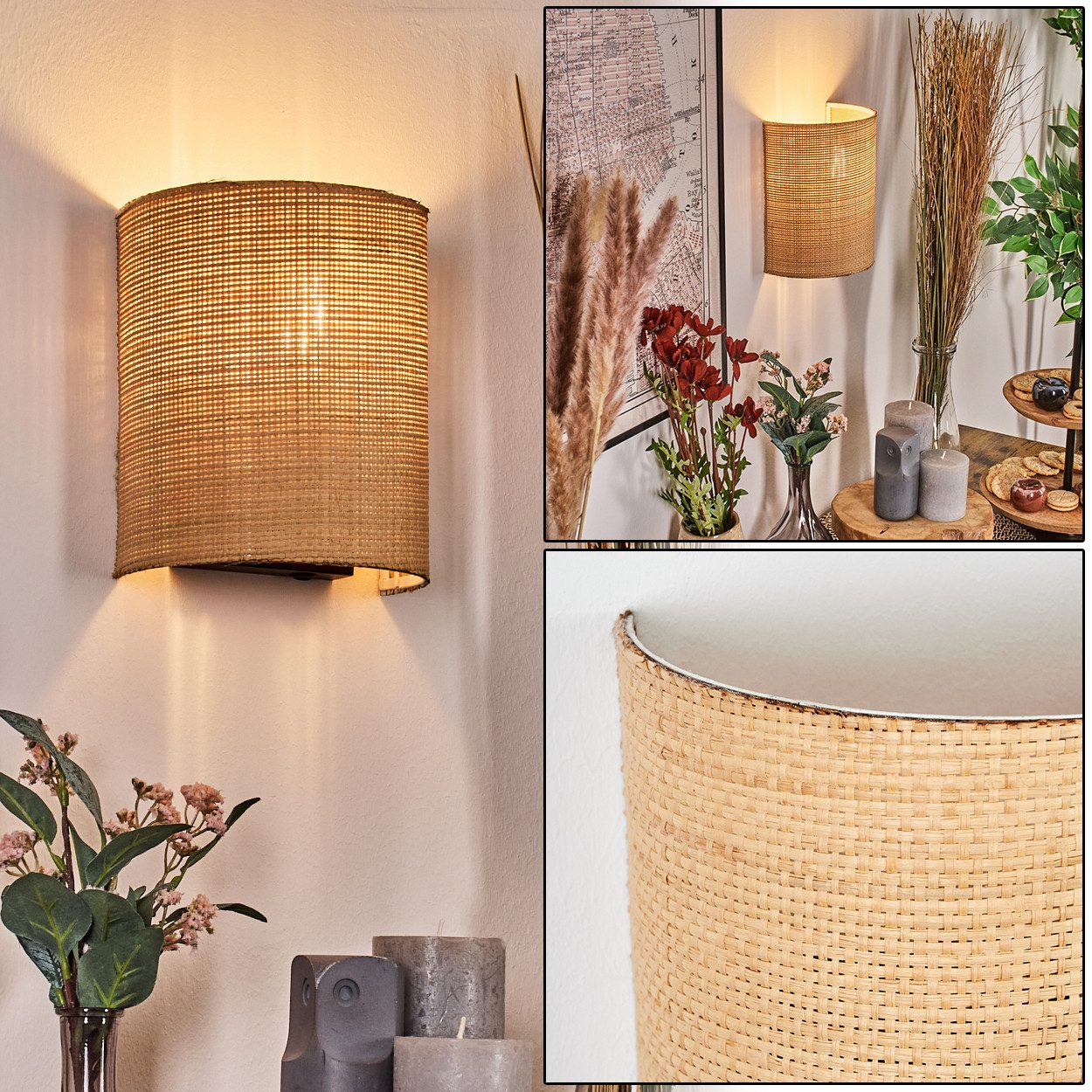 hofstein Wandleuchte Wandlampe aus Metall/Papiergeflecht in günstig online kaufen