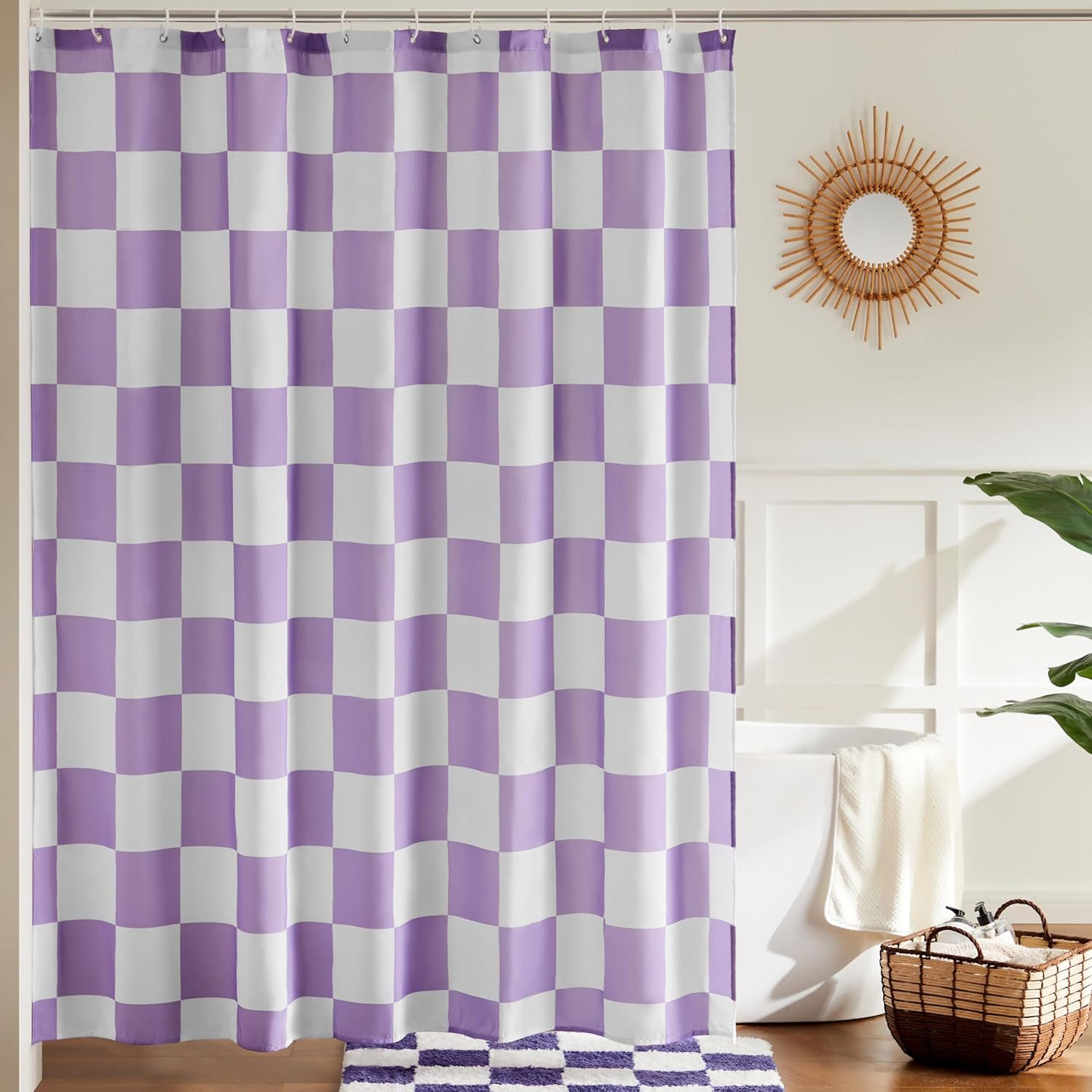 FOUORTUNATE-BEE Duschvorhang Karierter Duschvorhang für Badezimmer Hübsches Retro-Schachbrettmuster Breite 180 cm (Duschgardine in Vintage-Ästhetik, maschinenwaschbar, Stoffduschvorhang)