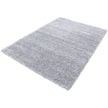 Hochflor-Teppich Shaggy Teppich Hochflor Langflor Teppich Wohnzimmer Teppich Gemustert in Uni Design Grau, Teppich-Traum, rund, Höhe: 30 mm