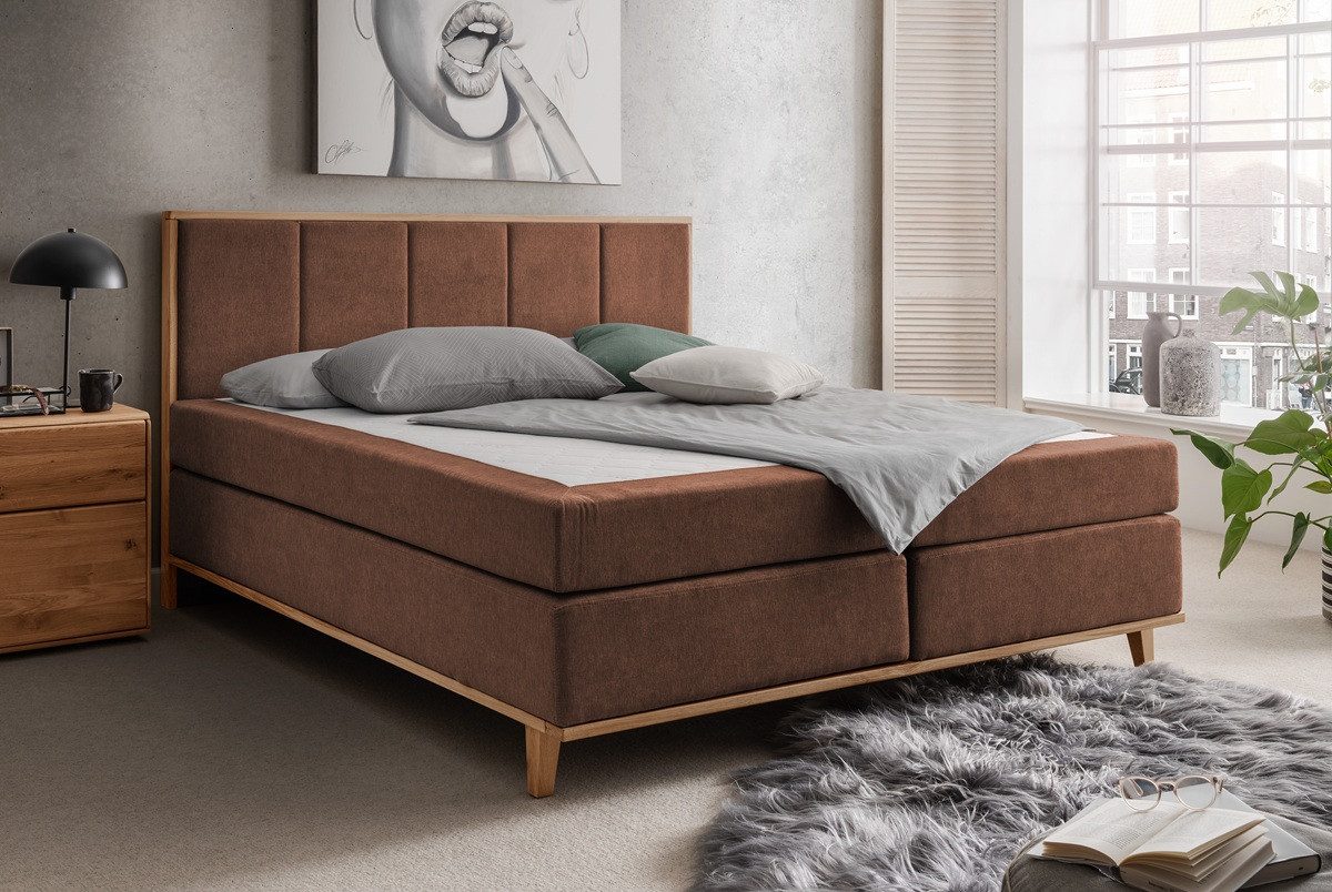 Main Möbel Boxspringbett Boxspringbett 'Niklas' 180x200cm Eiche Stoff braun