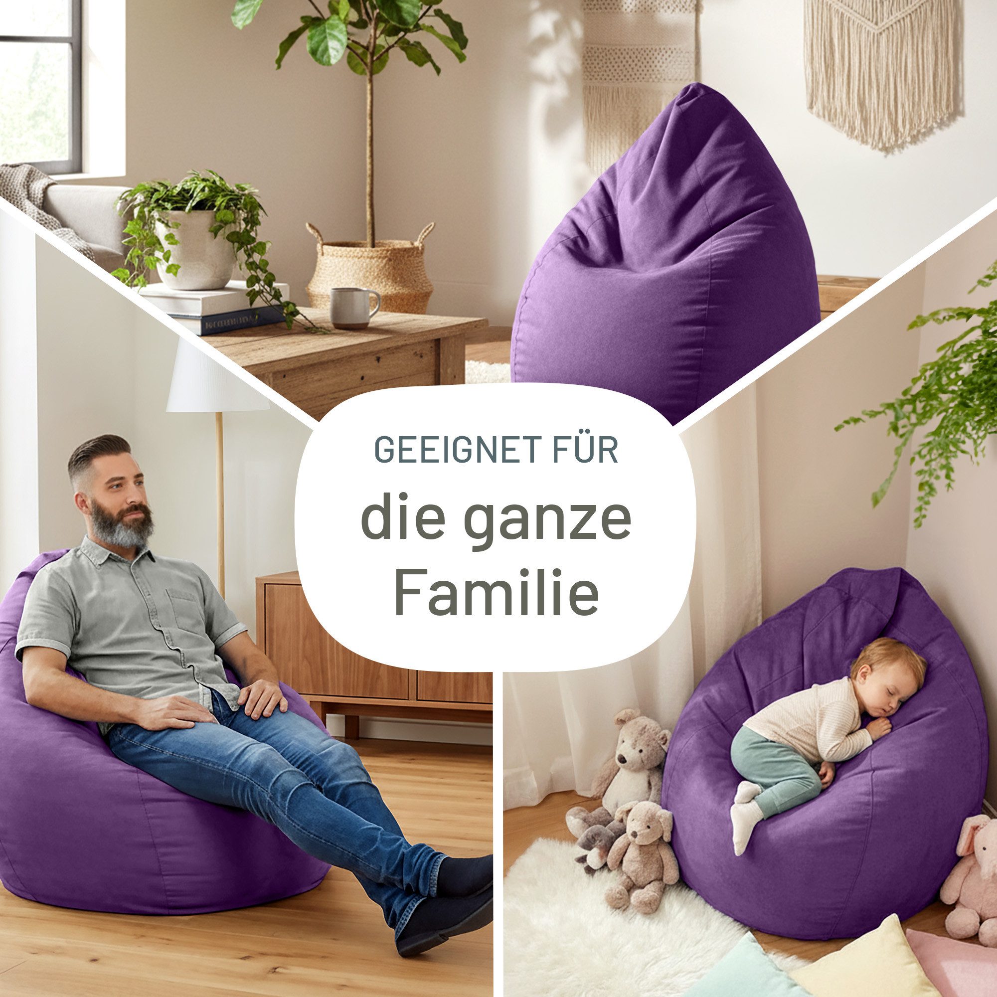 Green Bean Sitzsack Kinder Sitzsack Drop 60x60x90cm (mit Rückenlehne 60x60x90cm - Indoor Sitzkissen 220L EPS-Perlen Füllung, Kuschelig Waschbar), Bean Bag Boden – Bild 4 von 5