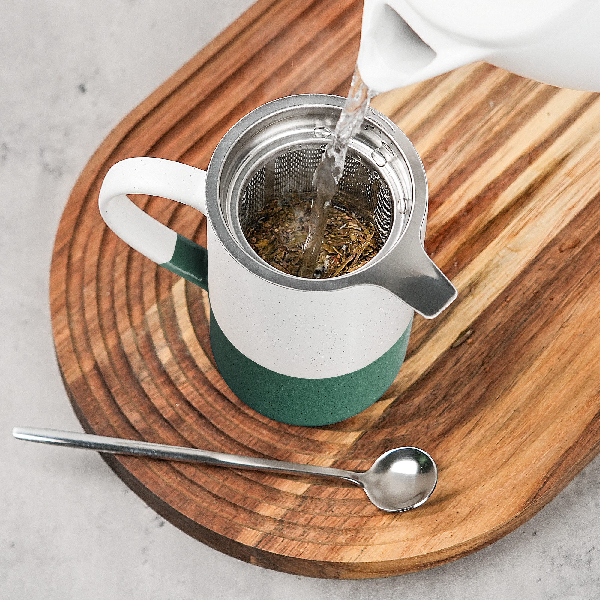 MiaMio Tasse für losen Tee mit Siebeinsatz und Deckel, Dunkelgrün, 2-tlg., Keramik, 500 ml je Tasse – Bild 5 von 5