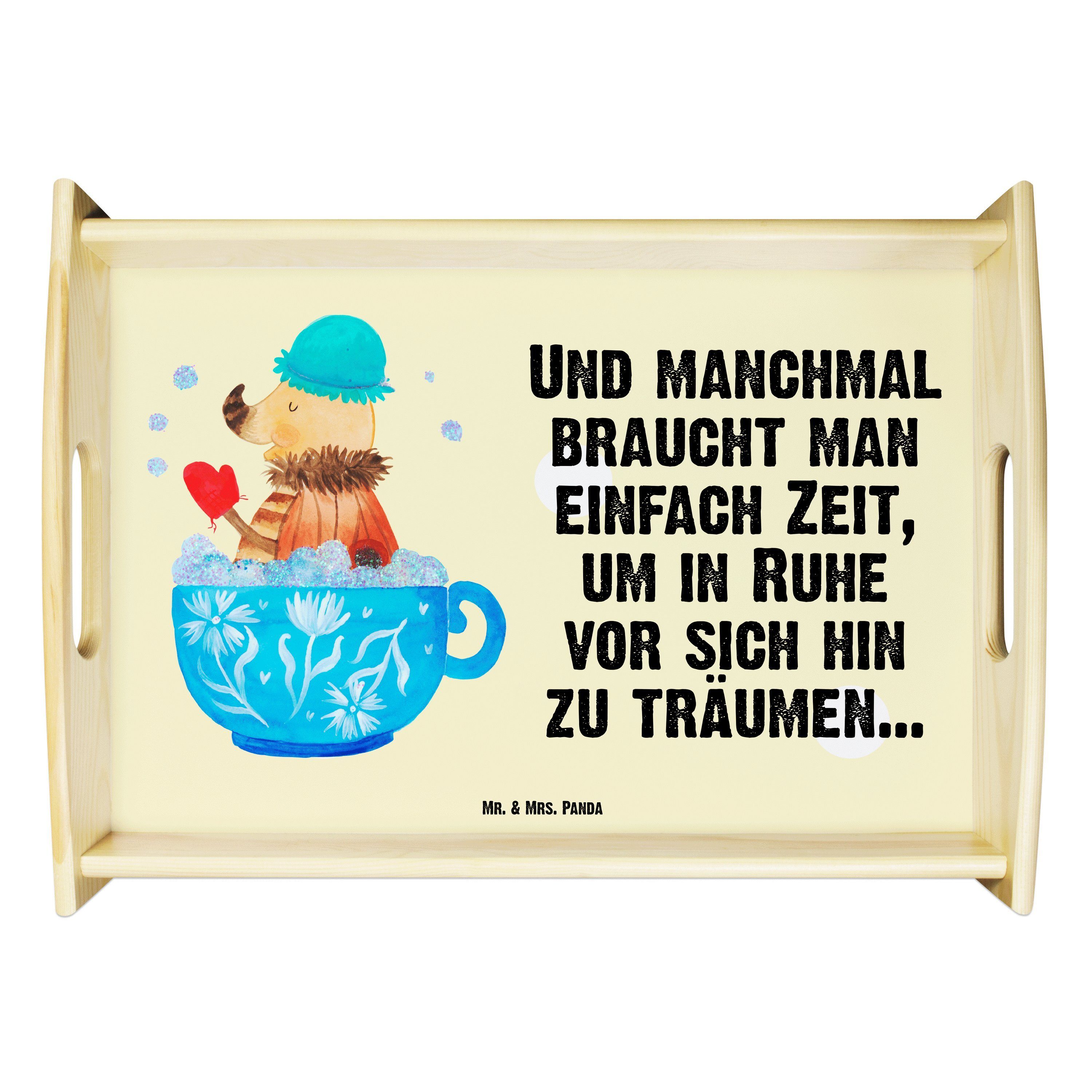 Mr. & Mrs. Panda Tablett Nachtfalter Schaumbad - Gelb Pastell - Geschenk, Gute Laune, Küchenta, Echtholz lasiert, (1-tlg)