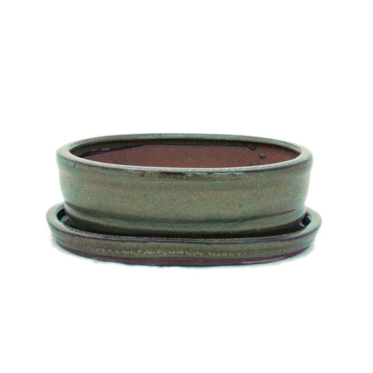 Exotenherz Pflanzschale Bonsai-Schale mit Unterteller Gr. 2 Oliv-Braun oval Modell O7 L 15,5cm (1 St)