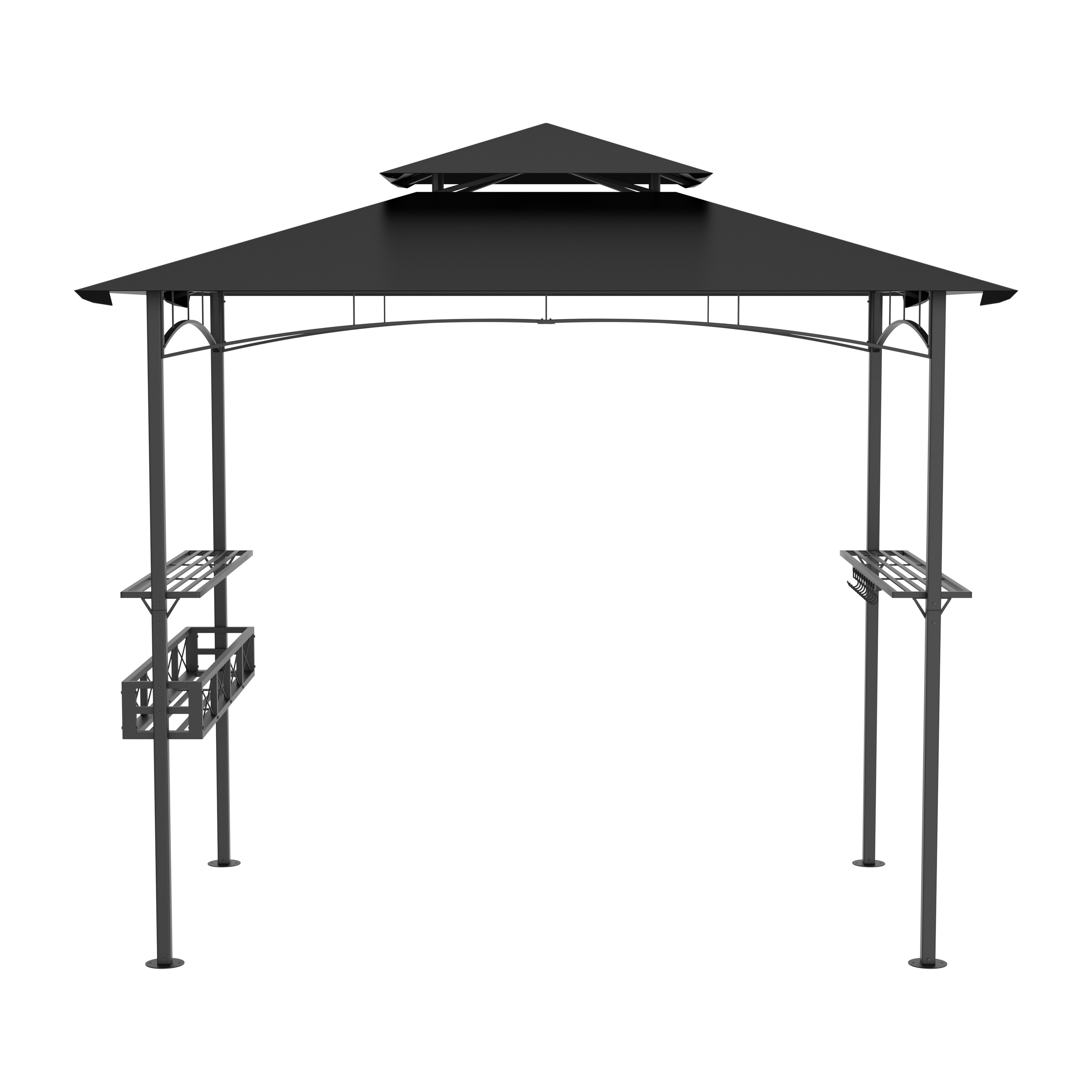 FIVMEN Grillpavillon 2,45 x 1,53 m, Schwarz, mit Doppeldach & Ablagen