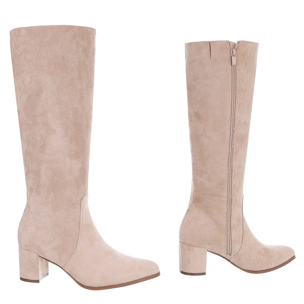 Ital-Design Eleganter Stiefel für Damen mit hohem Absatz, vielseitig einsetzbar Stiefel (90152997) Blockabsatz Stiefel in Beige – Bild 4 von 5