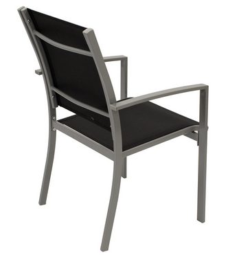 DEGAMO Gartensessel PINO (4-St), Metallgestells silbergrau, Sitz- und Rückenteil PVC-Gewebe schwarz, stapelbar