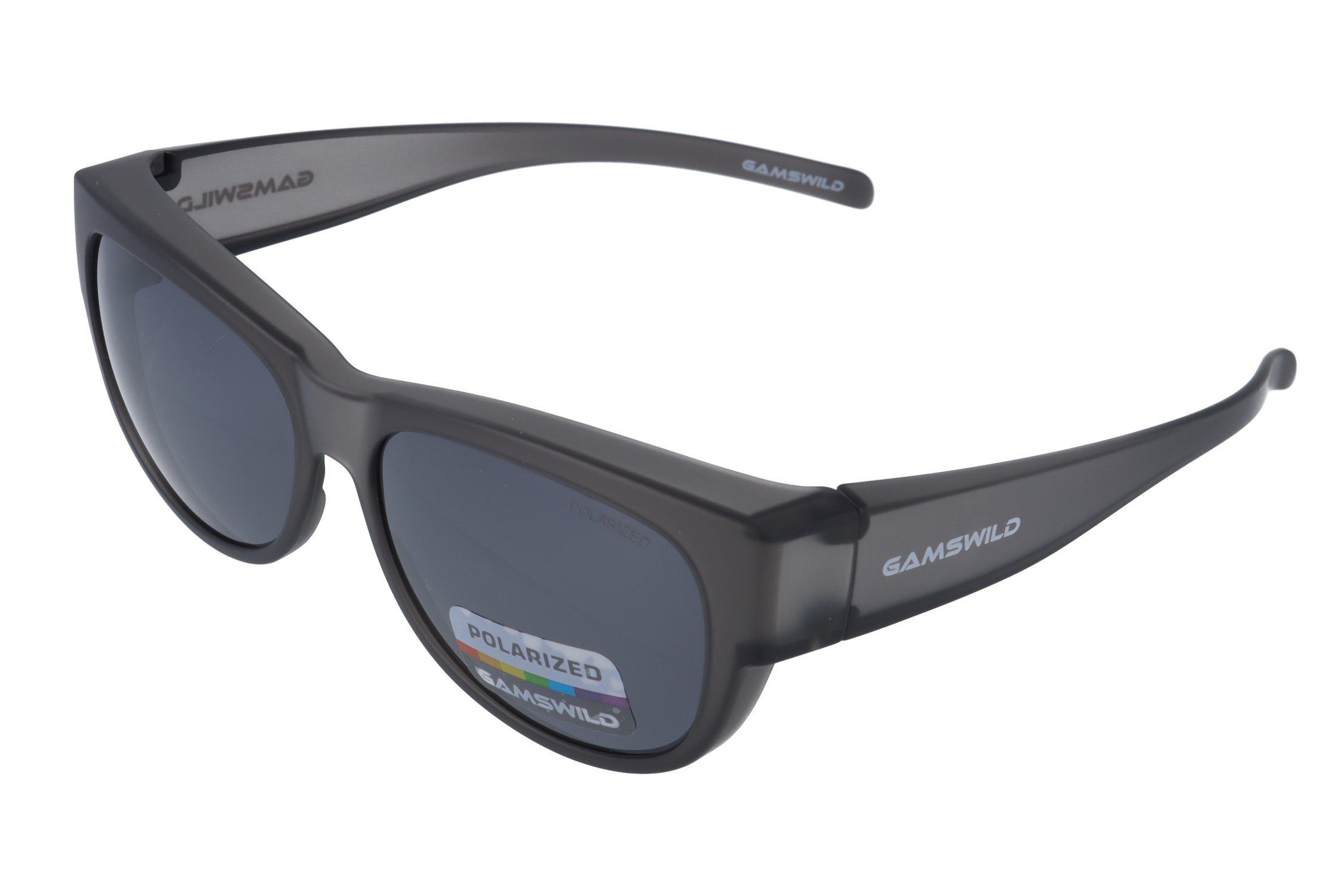 Gamswild Sonnenbrille WS4032 Überbrille Sportbrille Damen Herren, schwarz, braun, grau polarisiert, universelle Passform grau-transparent