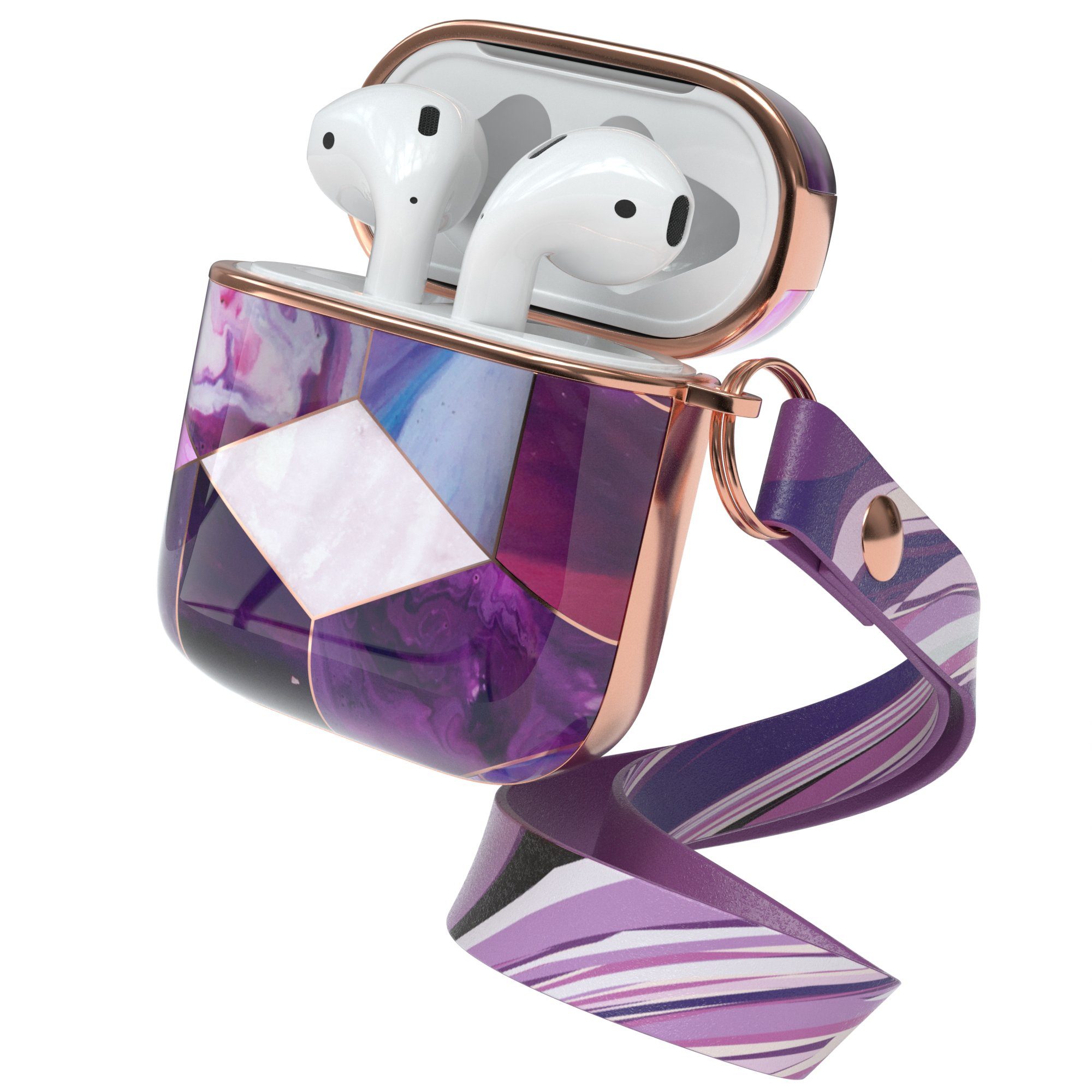 EAZY CASE Kopfhörer-Schutzhülle IMD Motiv Case kompatibel mit Apple AirPods 1 & 2, Box Cover Schutzhülle Stoßfest Marmor Muster Hülle Lila / Rosegold