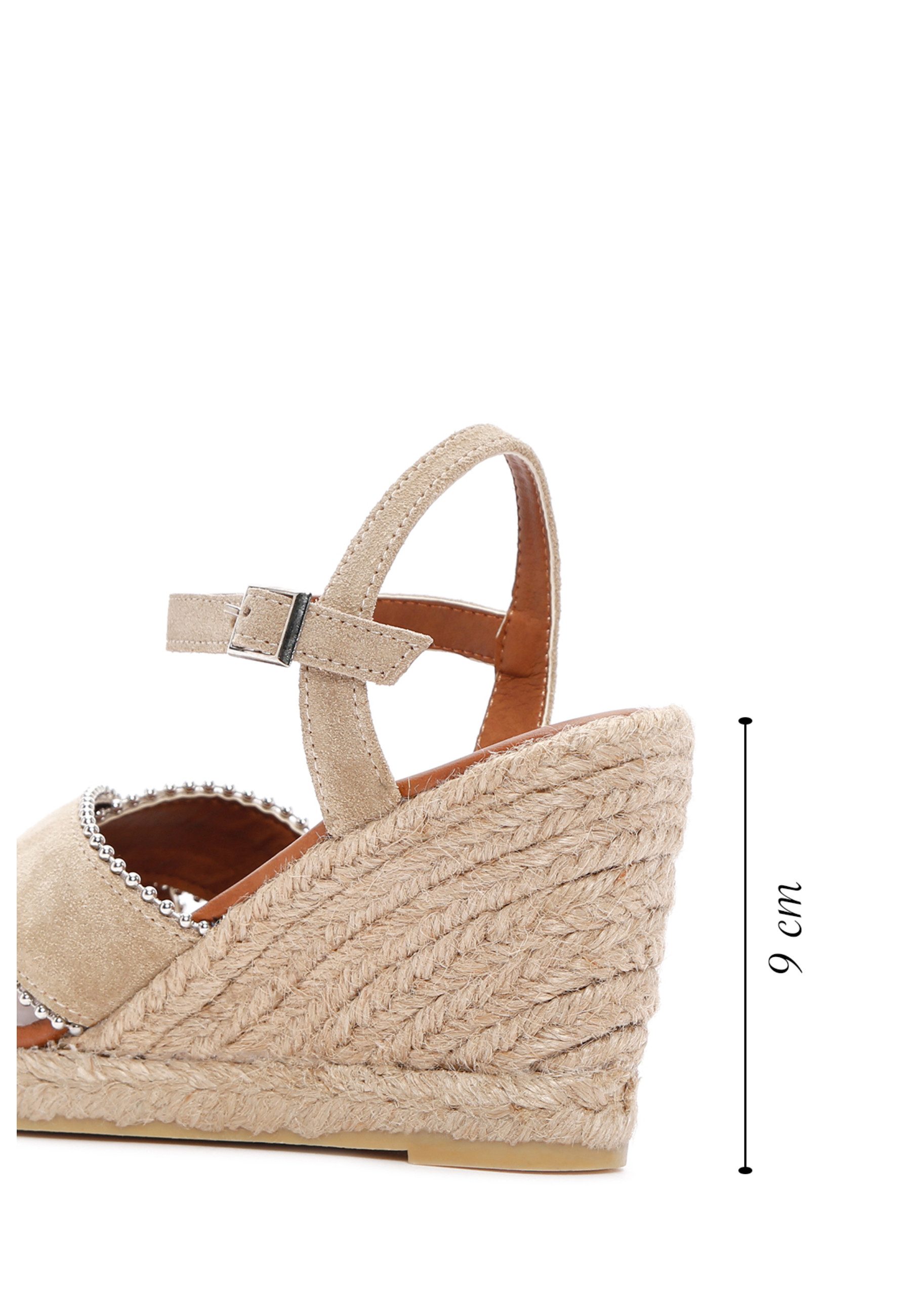 Derimod Sandalen aus Wildleder mit Keilabsatz Espadrille Lederfutter, TPU Sohle, Absatz 6 cm