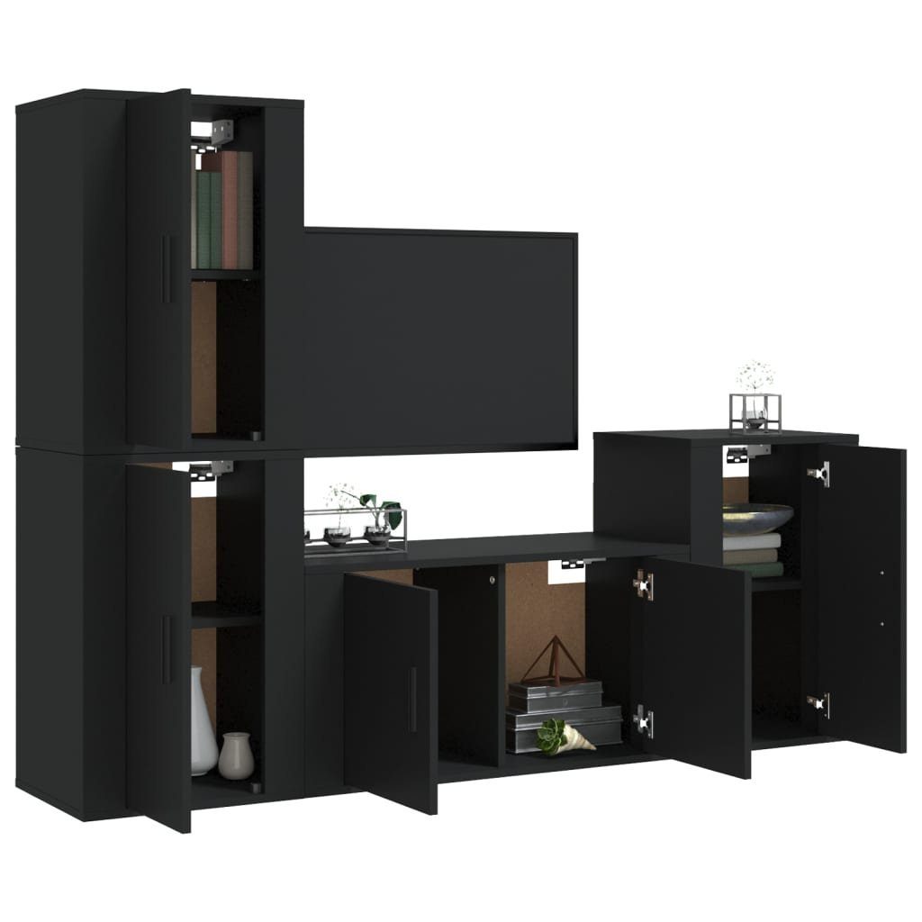 Holzwerkstoff Schwarz 4-tlg. TV-Schrank furnicato TV-Schrank-Set