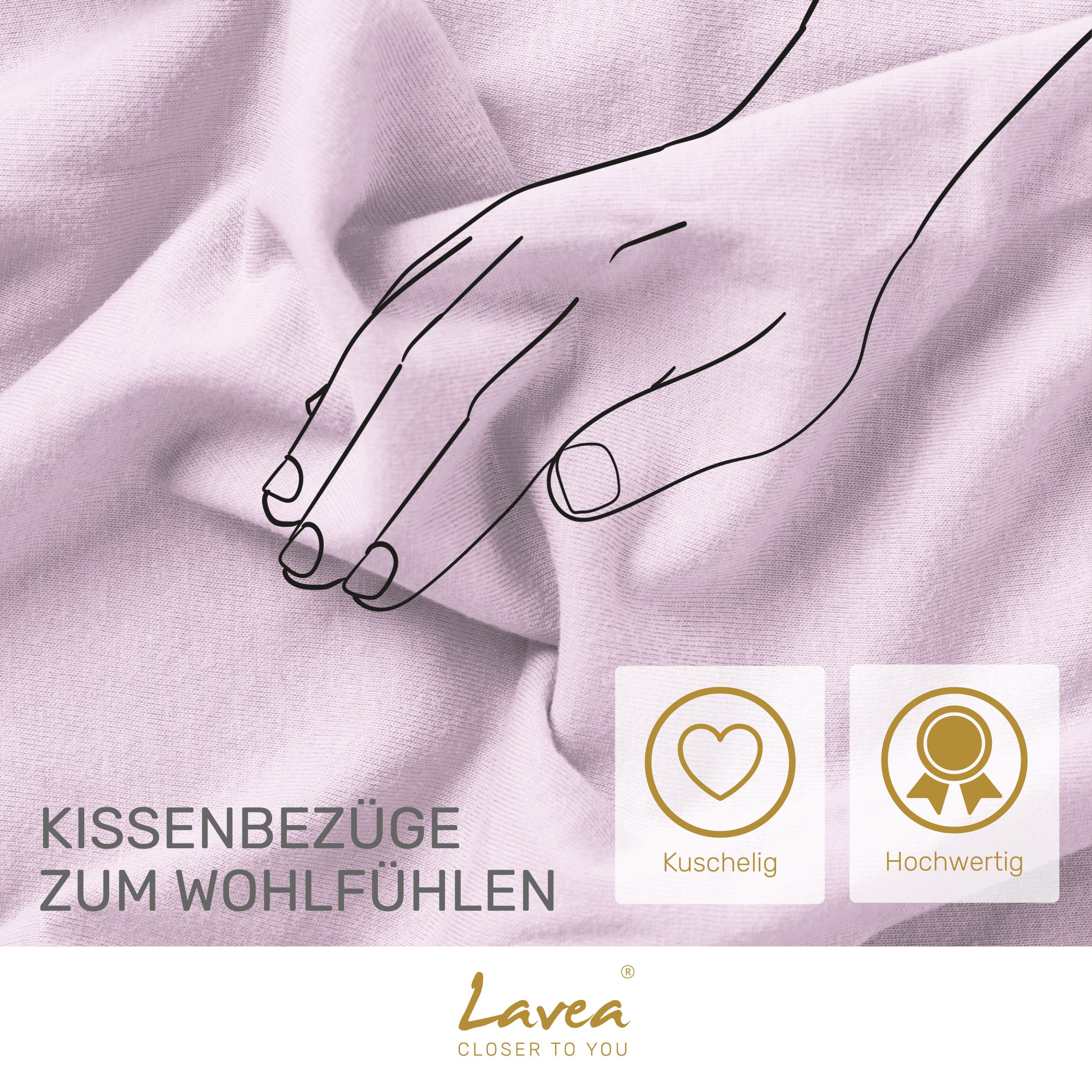 Lavea Kissenbezug 2er Set Kissenhülle Jersey, 100% Baumwolle, Kissenbezüge, (2 Stück), allergikerfreundlich - sicherer YKK-Reißverschluss - waschbar 60°C – Bild 5 von 5