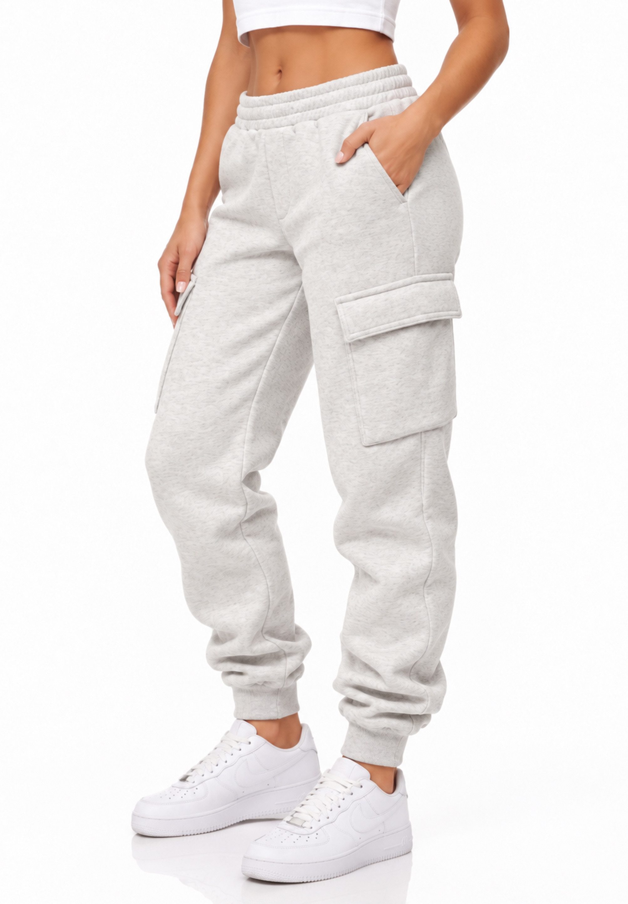 DAILY COTTON Jogginghose als Cargohose - Lange Trainingshose Sweatpants Herren Freizeithose mit Bündchen aus Baumwolle im Regular-Fit