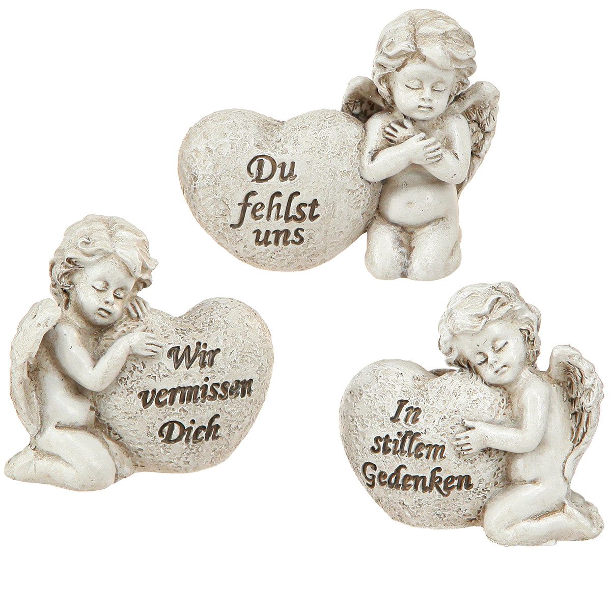 Florists Products Engelfigur Trauer Engel Figur mit Herz und Spruch als Dekoration und, 6 Stück