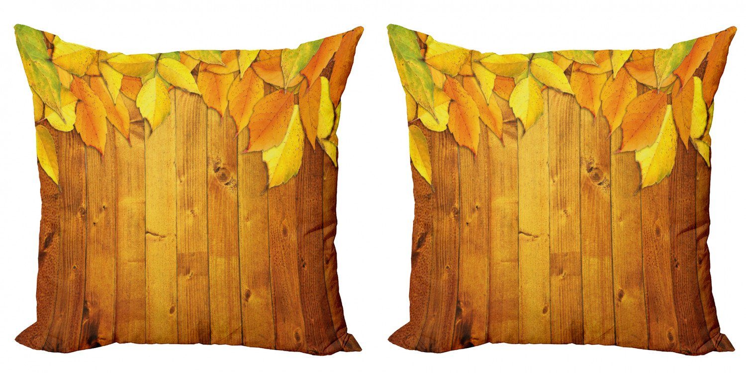 Kissenbezüge Modern Accent Doppelseitiger Digitaldruck, Abakuhaus (2 Stück), Fallen Blätter auf hölzernen Planken