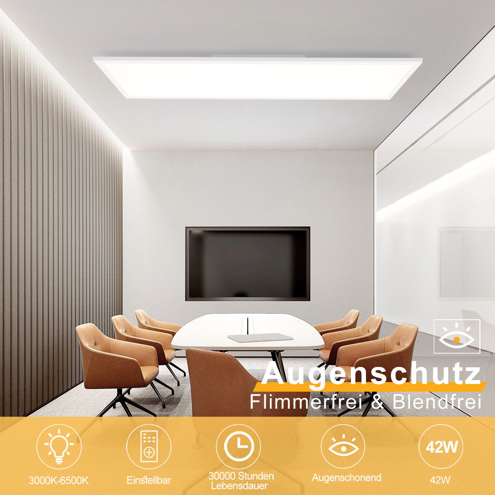 Nettlife LED Panel Flach Deckenleuchte Dimmbar 42W 100*25CM mit Fernbedienung, 60S Timer, LED fest integriert, Warmweiß Neutralweiß Kaltweiß, für Büro Wohnzimmer Flur Treppe