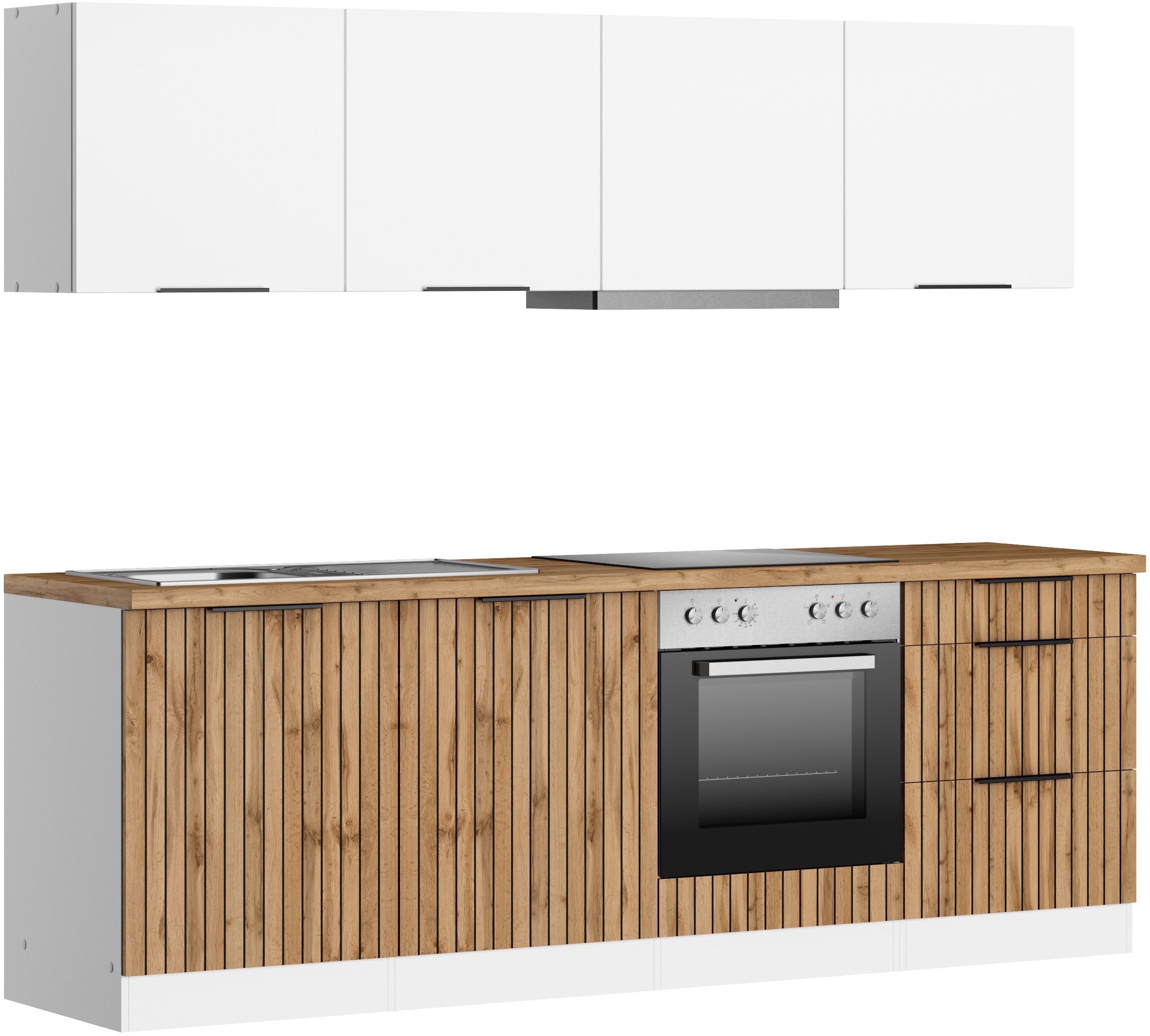 KOCHSTATION Küchenzeile KS-Lagos2, Breite 240 cm, wahlweise mit E-Geräten, mit 38mm starker Arbeitsplatte