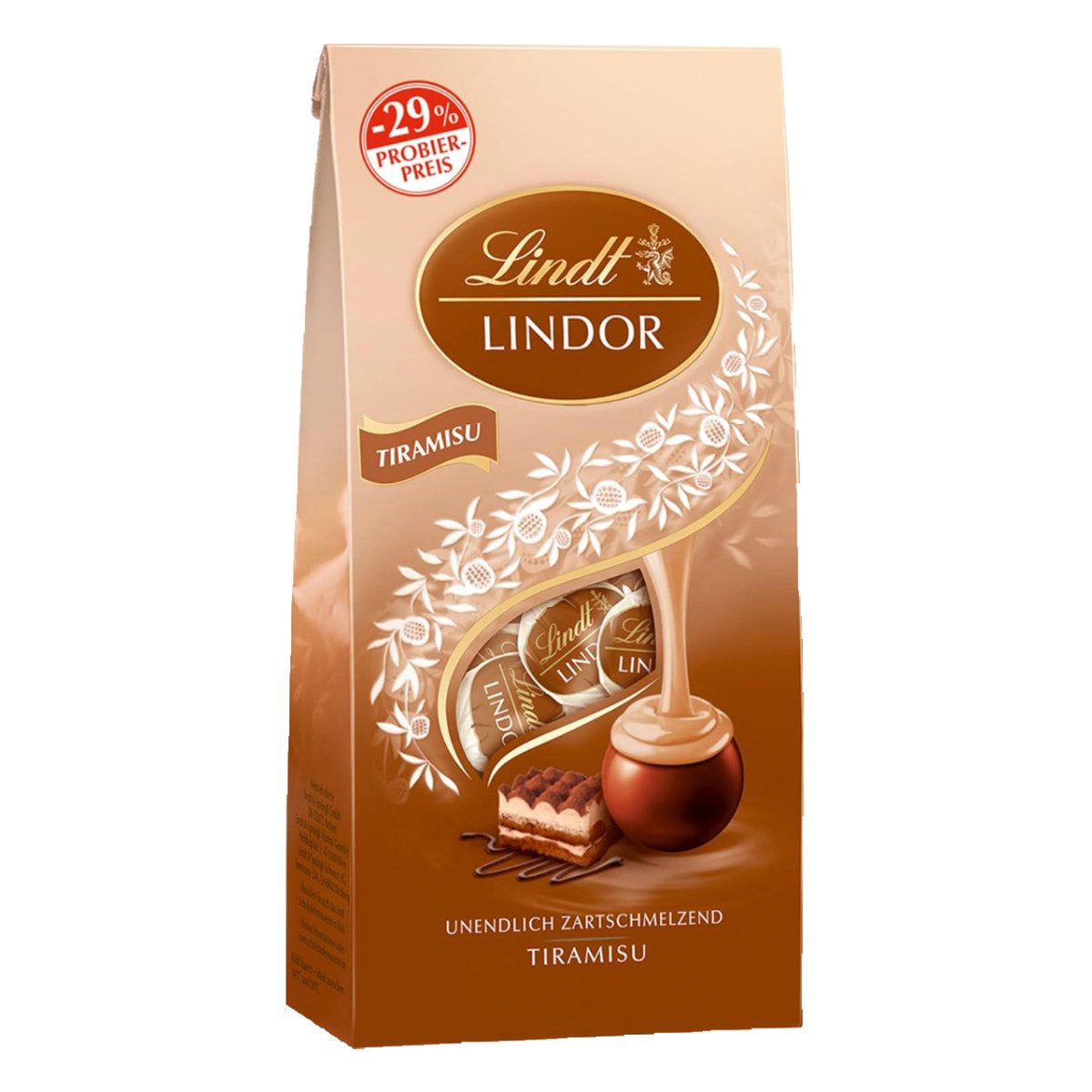 LINDT Schokolade, Lindor Kugeln Tiramisu mit Schokoladen zartschmelzende Füllung 137g