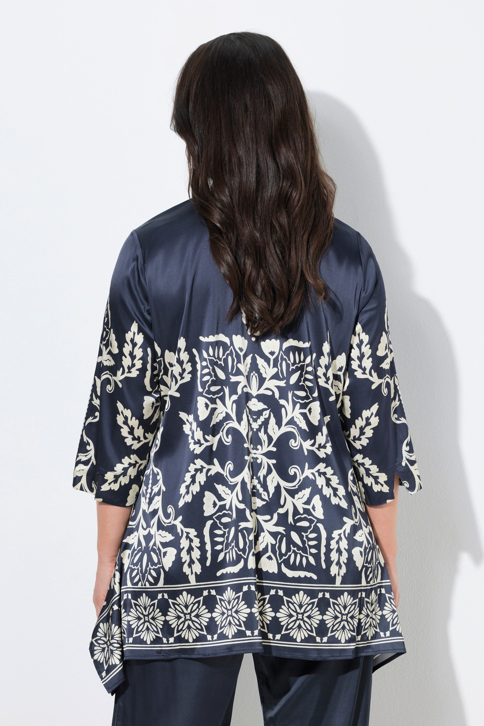 Ulla Popken Tunika Bluse Zipfelsaum A-Linie V-Ausschnitt 3/4-Arm