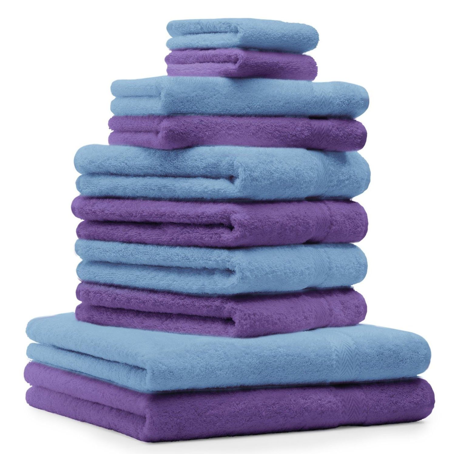 10-TLG. hellblau, und Handtuch Baumwolle Classic Farbe Betz 100% lila Set Handtuch-Set