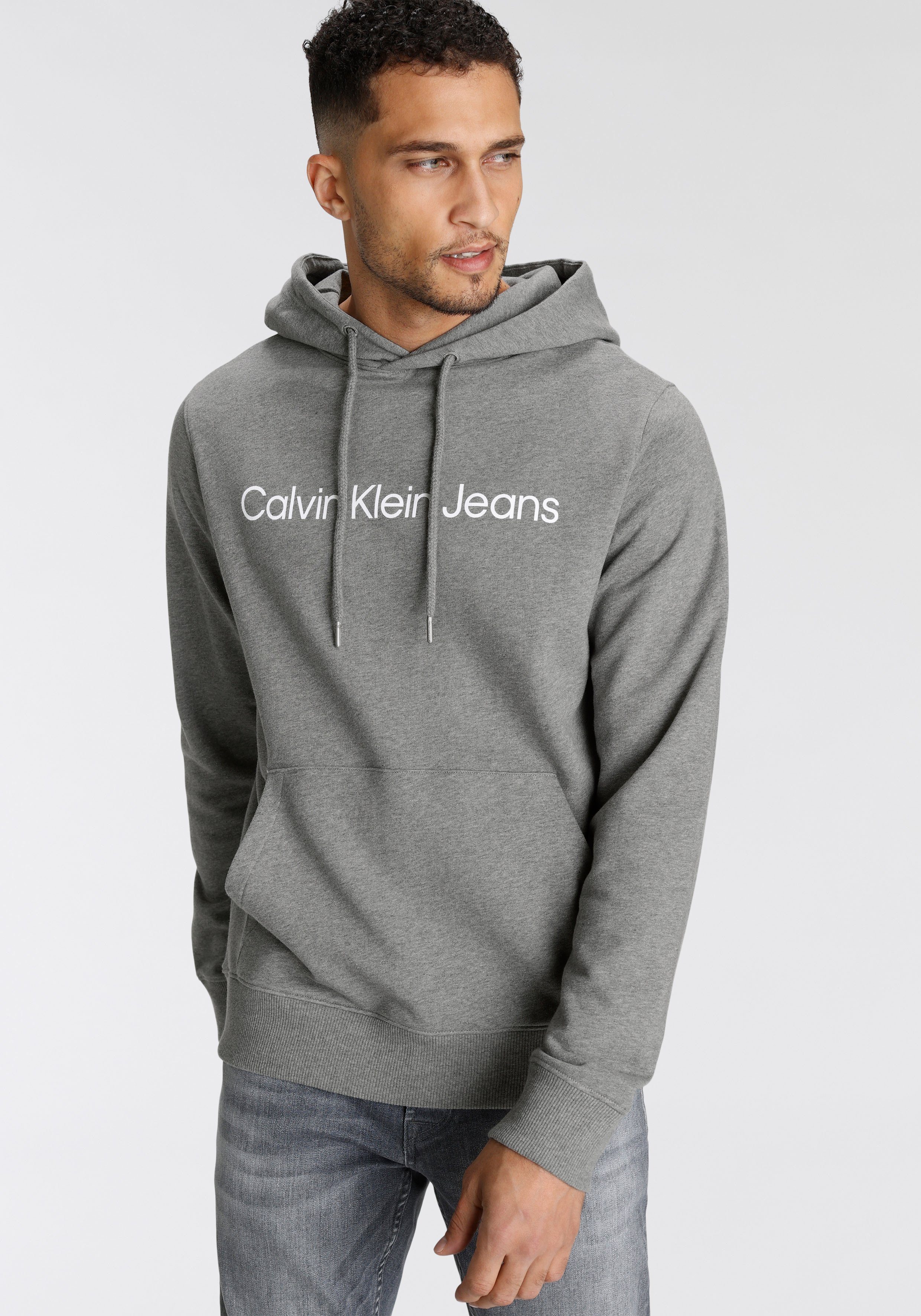 Calvin Klein HOODIE Mid LOGO Heather CORE Jeans Grey Kapuzensweatshirt INSTITUTIONAL