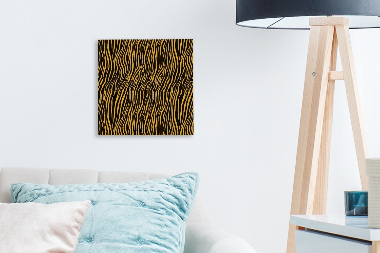 OneMillionCanvasses® Leinwandbild Tigerdruck - Muster Leinwand - (1 Bilder Schlafzimmer Orange, Wohnzimmer für St)