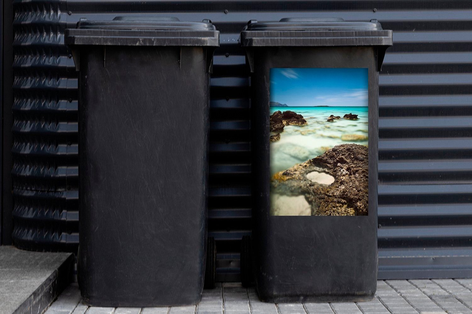 (1 klares den an Container, Meerwasser Sehr Wandsticker Mülleimer-aufkleber, Felsen Beach MuchoWow St), des Sticker, Elafonisi Abfalbehälter Mülltonne,