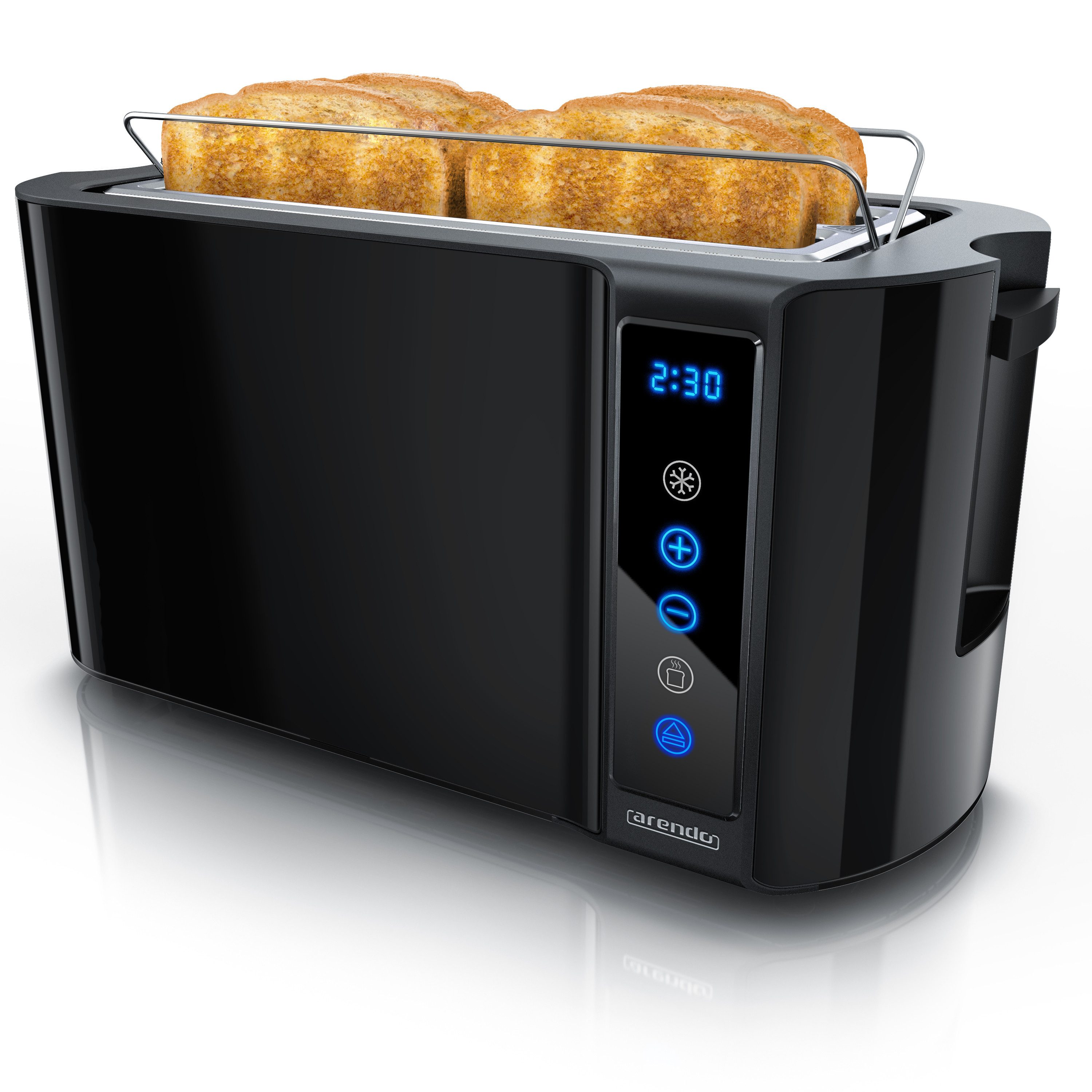Arendo Toaster 4-Scheiben, Wärmeisoliertes Doppelwandgehäuse, Display Restzeitanzeige, 2 lange Schlitze, für 4 Scheiben, 1500 W, Langschlitz, Brötchenaufsatz, Brotscheibenzentrierung, Touchpanel