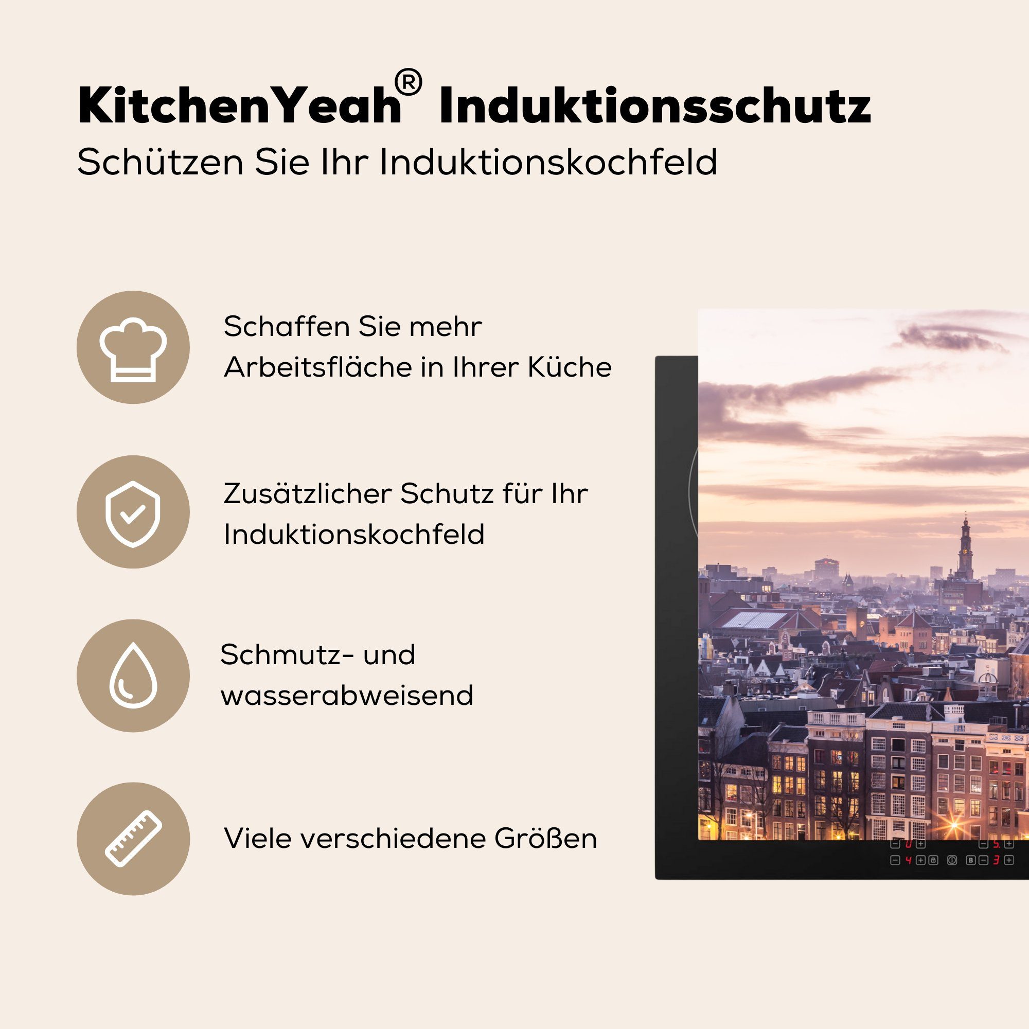 Zentrum Vinyl, Schutz (1 81x52 tlg), Ceranfeldabdeckung für Amsterdam Induktionskochfeld Herdblende-/Abdeckplatte küche, - cm, die - Architektur., MuchoWow