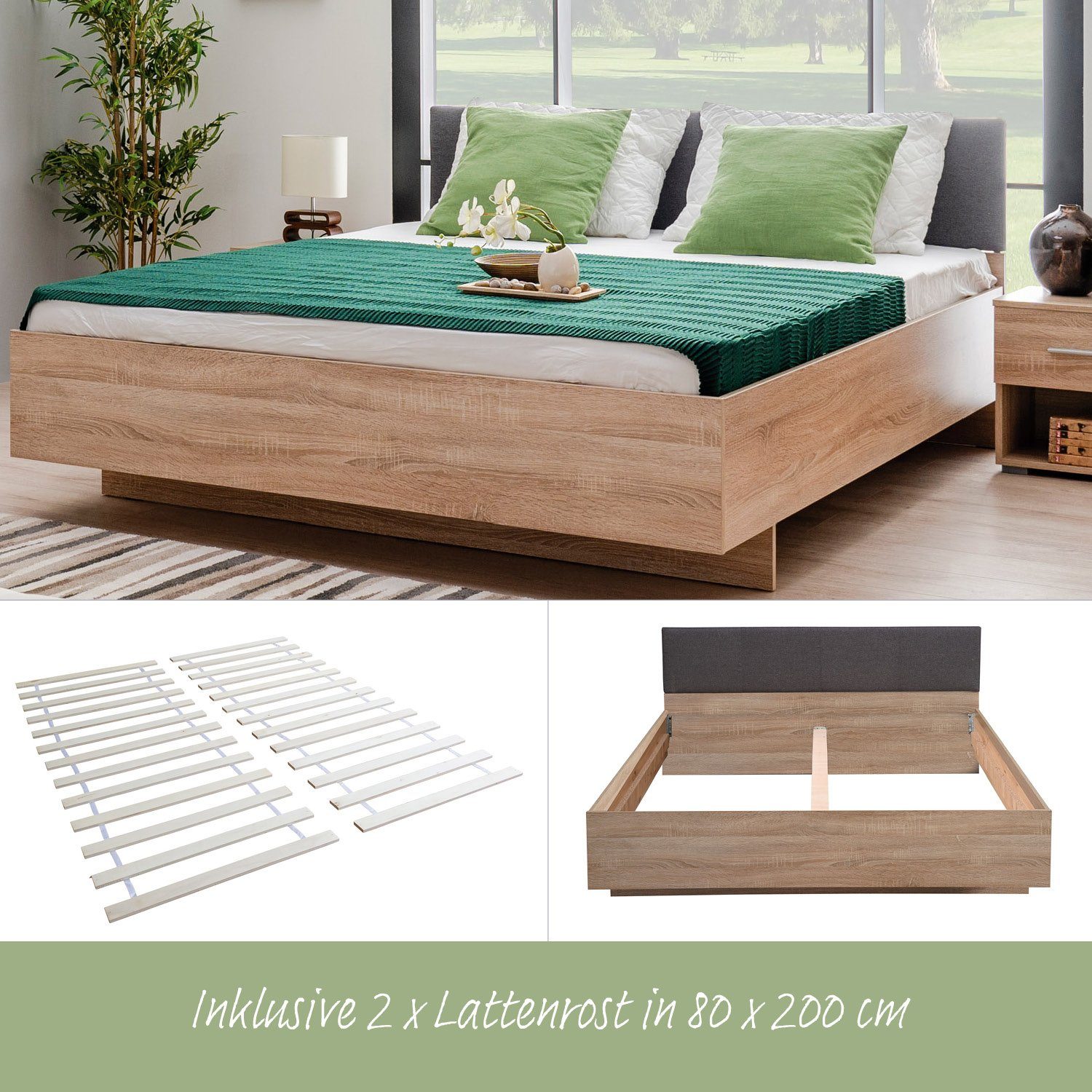 Homestyle4u Polsterbett »Doppelbett Polsterbett 160x200 cm Lattenrost Bett«  online kaufen | OTTO