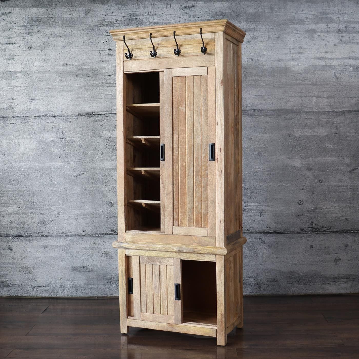 baario Schuhschrank Schuhschrank REVIN Landhaus braun massiv Garderobe Lamellenschrank
