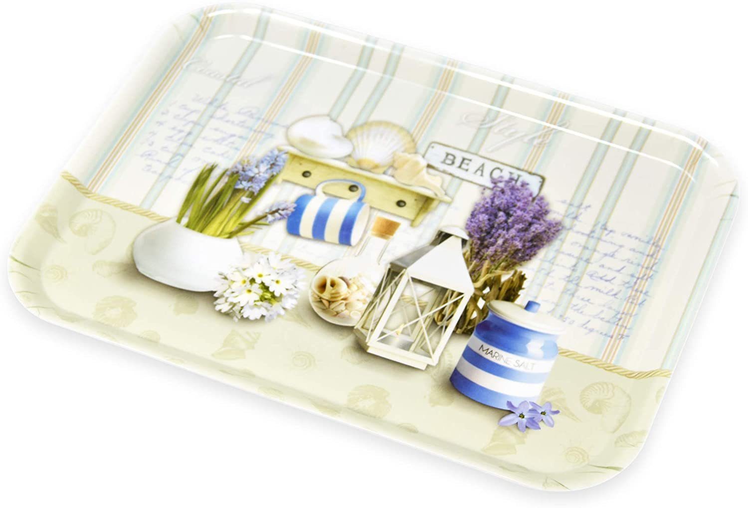 Lashuma Tablett Strandoase, Kunststoff, (1-tlg), Weißes Gartentablett eckig 38x26 cm