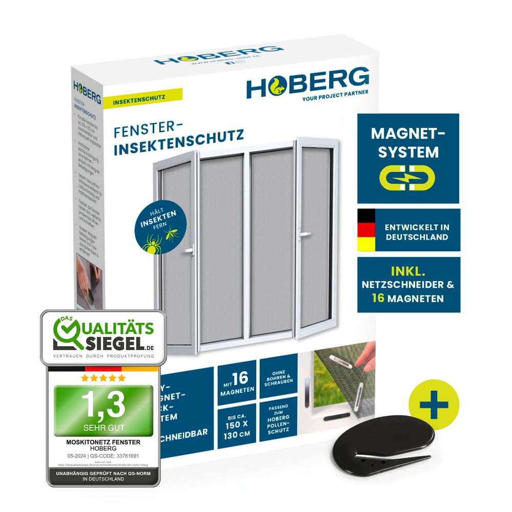 Hoberg Insektenschutz-Fensterrahmen Fenster-Fliegengitter mit innovativer Magnetbefestigung, (1-St), Fliegennetz bis 150x130cm individuell zuschneidbar