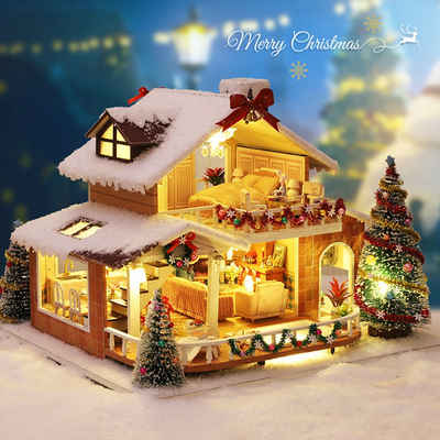 Cute Room 3D-Puzzle DIY Miniature Haus Puppenhaus Weihnachtschalet, Puzzleteile, 3D-Puzzle, Miniaturhaus, Maßstab 1:24, Modellbausatz zum basteln