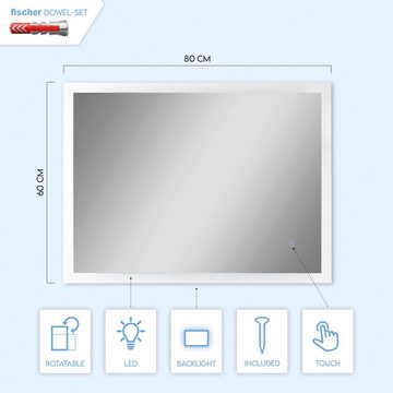 Paco Home Wandleuchte BECKY, LED fest integriert, Neutralweiß, Beleuchteter Spiegel LED Touch-Schalter Wandspiegel 4000 K