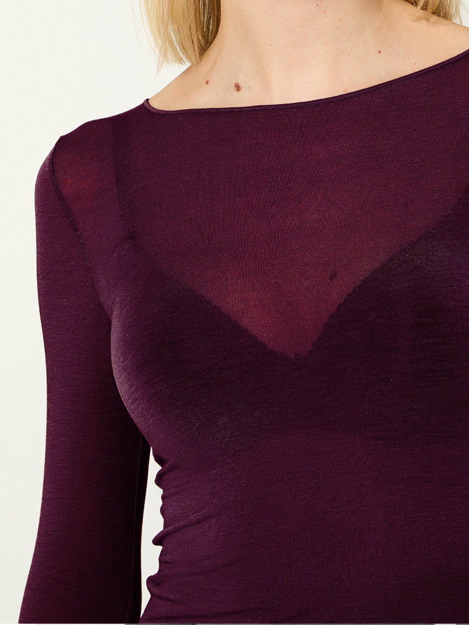 Nur Die Longsleeve NUR DIE X KILIAN KERNER Damen Langarmshirt Roundneck mit Kaschmir Wide-Neck-Ausschnitt - kombiniert perfekt Wärme, Weichheit und Stil