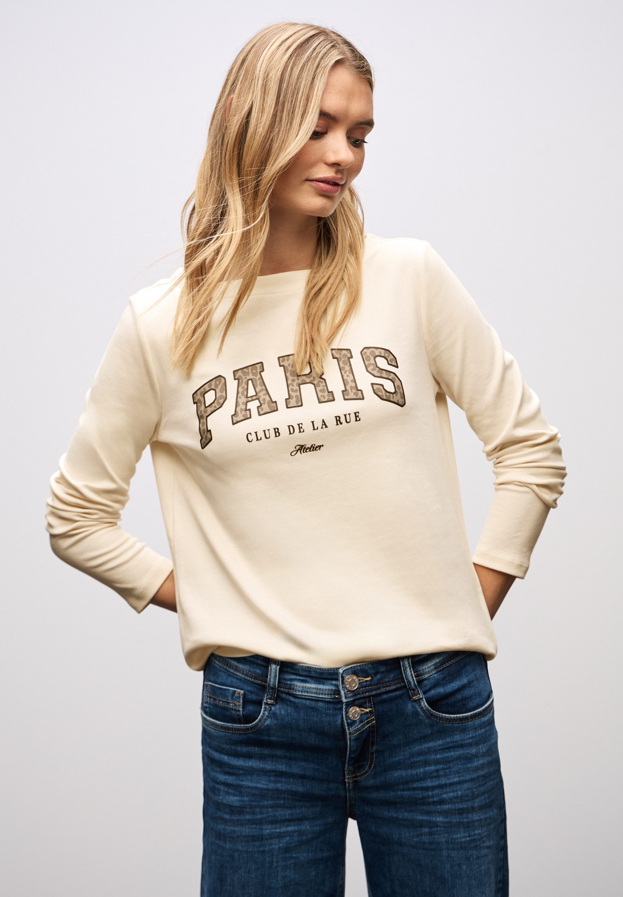 STREET ONE Langarmshirt mit Print, Wording Print im Leo-Look günstig online kaufen