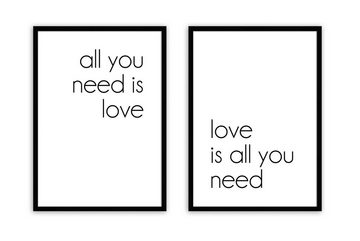 artissimo Mehrteilige Bilder Bilder-Set gerahmt je 51x71cm Spruch-Bilder mit Rahmen Poster Spruch, Spruch: all you need is love / love is all you need