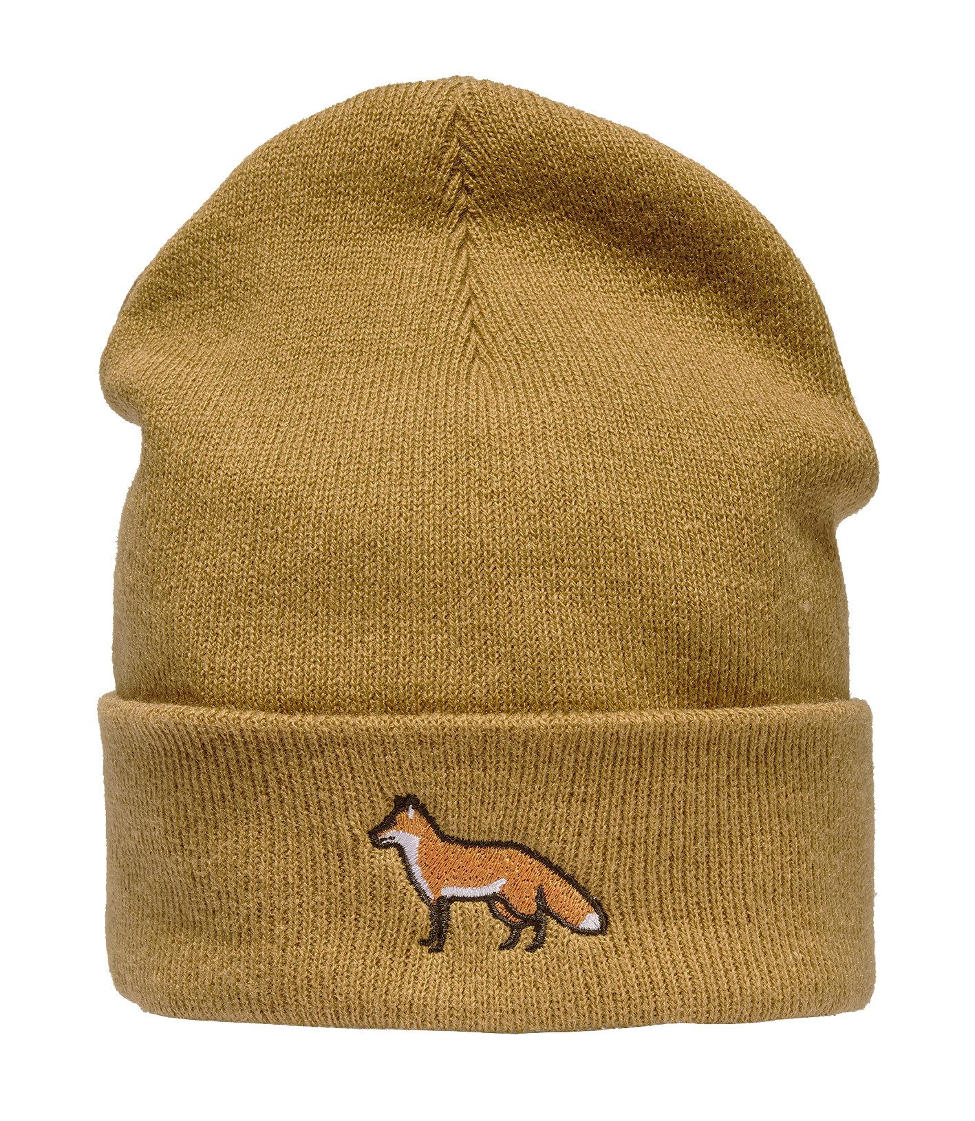Baddery Beanie Strickmütze: "Fuchs" - Jäger Förster Wald, hochwertiger doppellagiger Strick, Stick-Motiv, One Size
