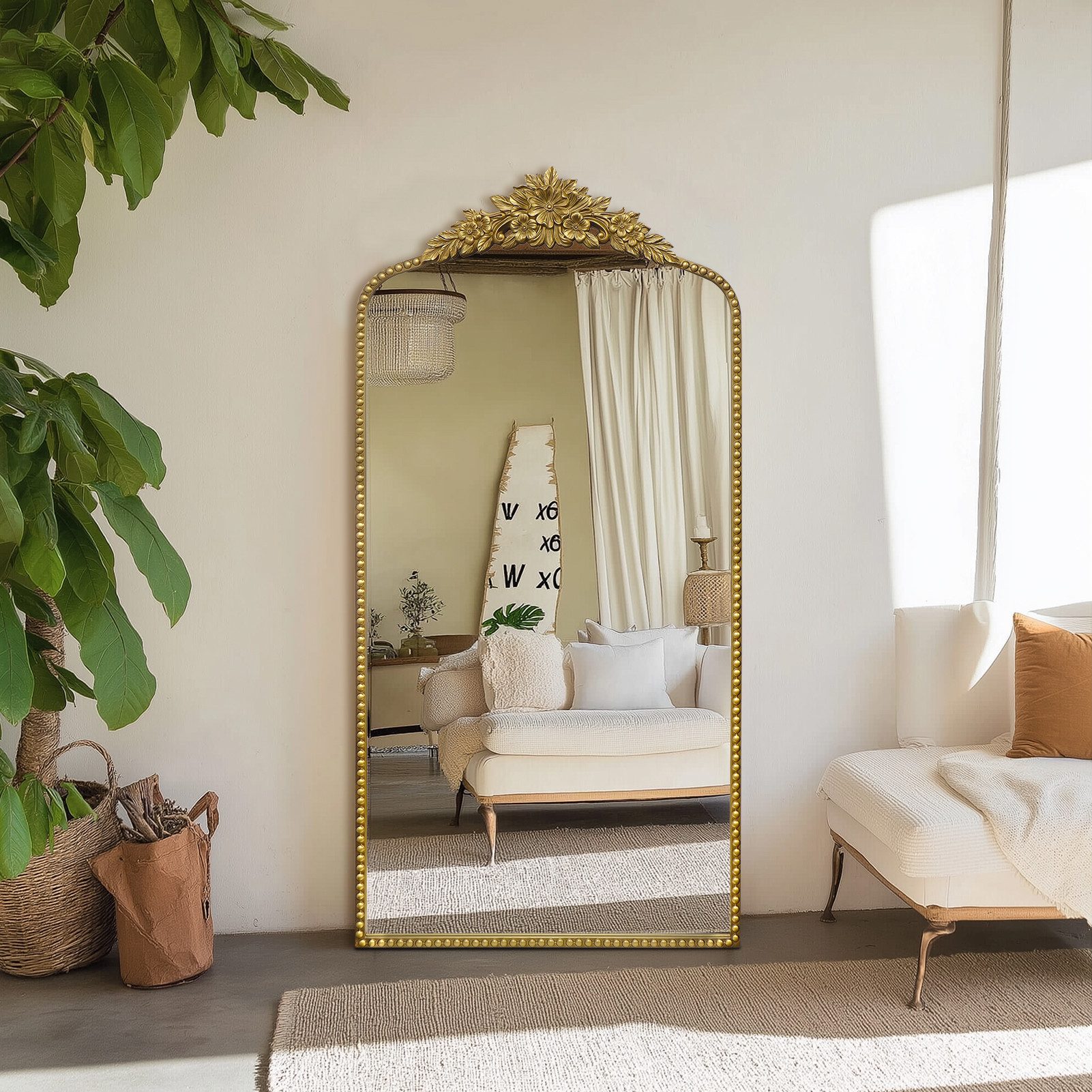 G-LEAF Ganzkörperspiegel im Barockstil, freistehend, wandmontiert oder an die Wand angelehnt (1-St), für Schlafzimmer, Wohnzimmer, 152×76cm, golden