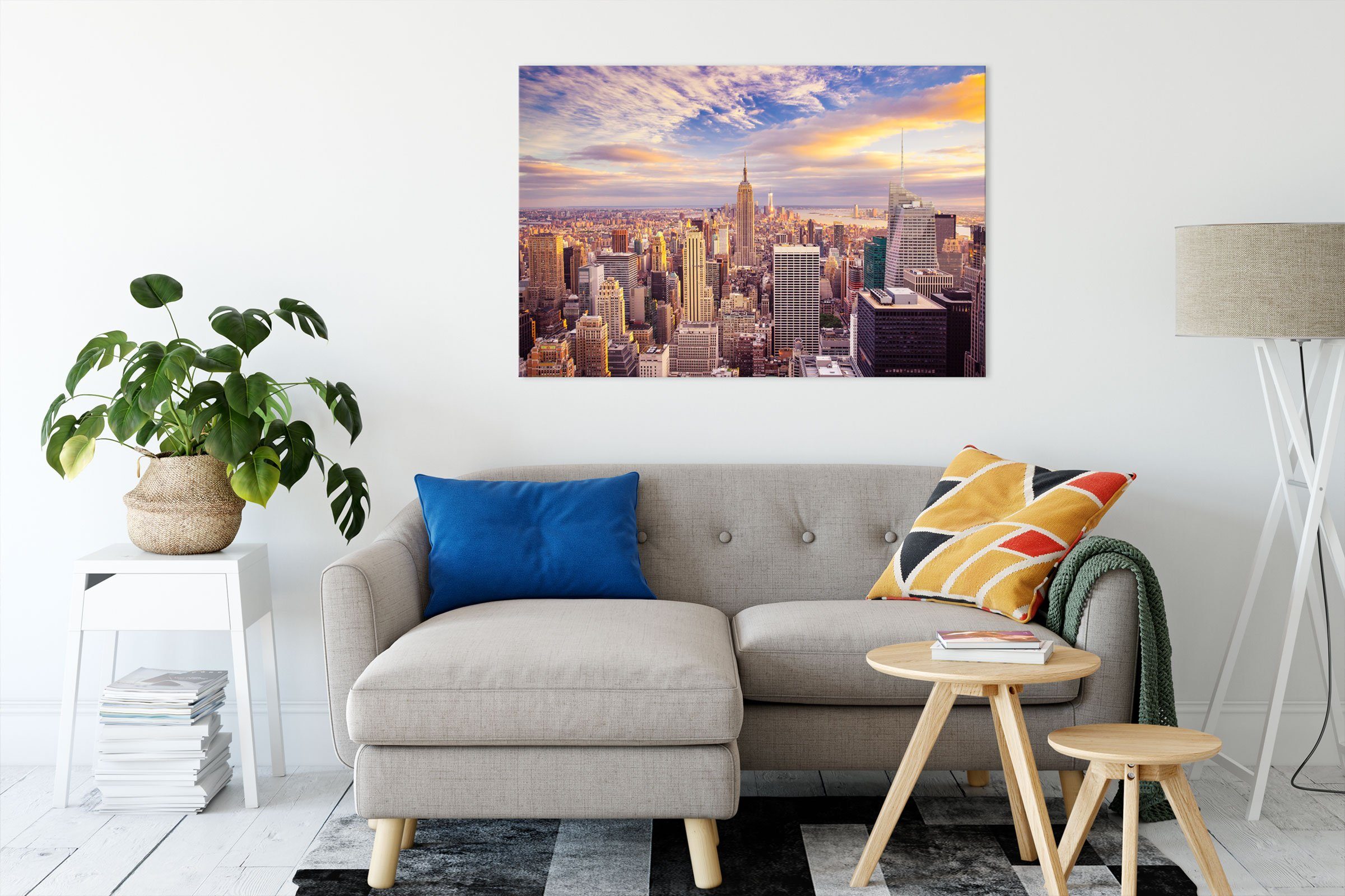 Pixxprint Leinwandbild Skyline New York Sonnenuntergang, günstig online kaufen