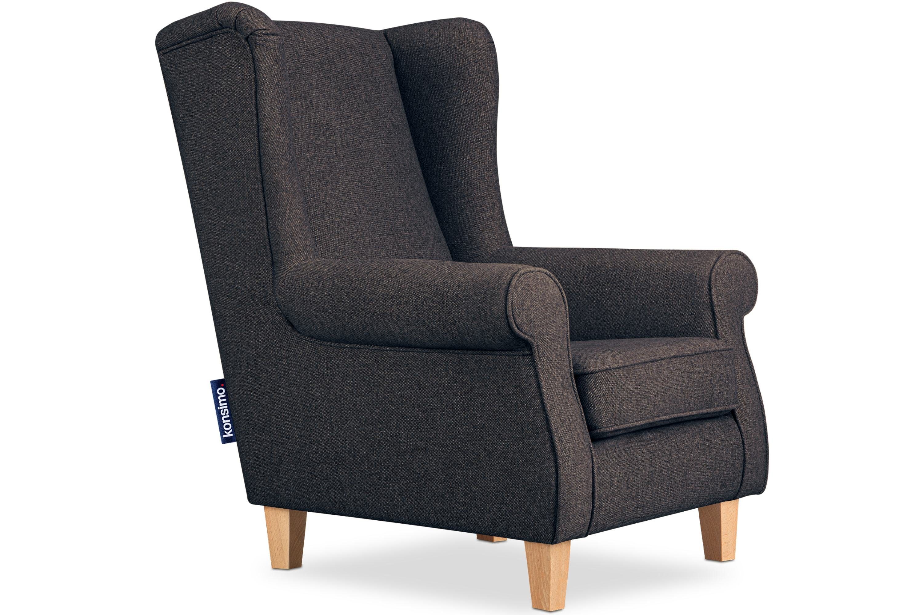 KONSIMO® Ohrensessel MILES Gepolsterter Sessel, mit Armlehnen, Massivholzbeine