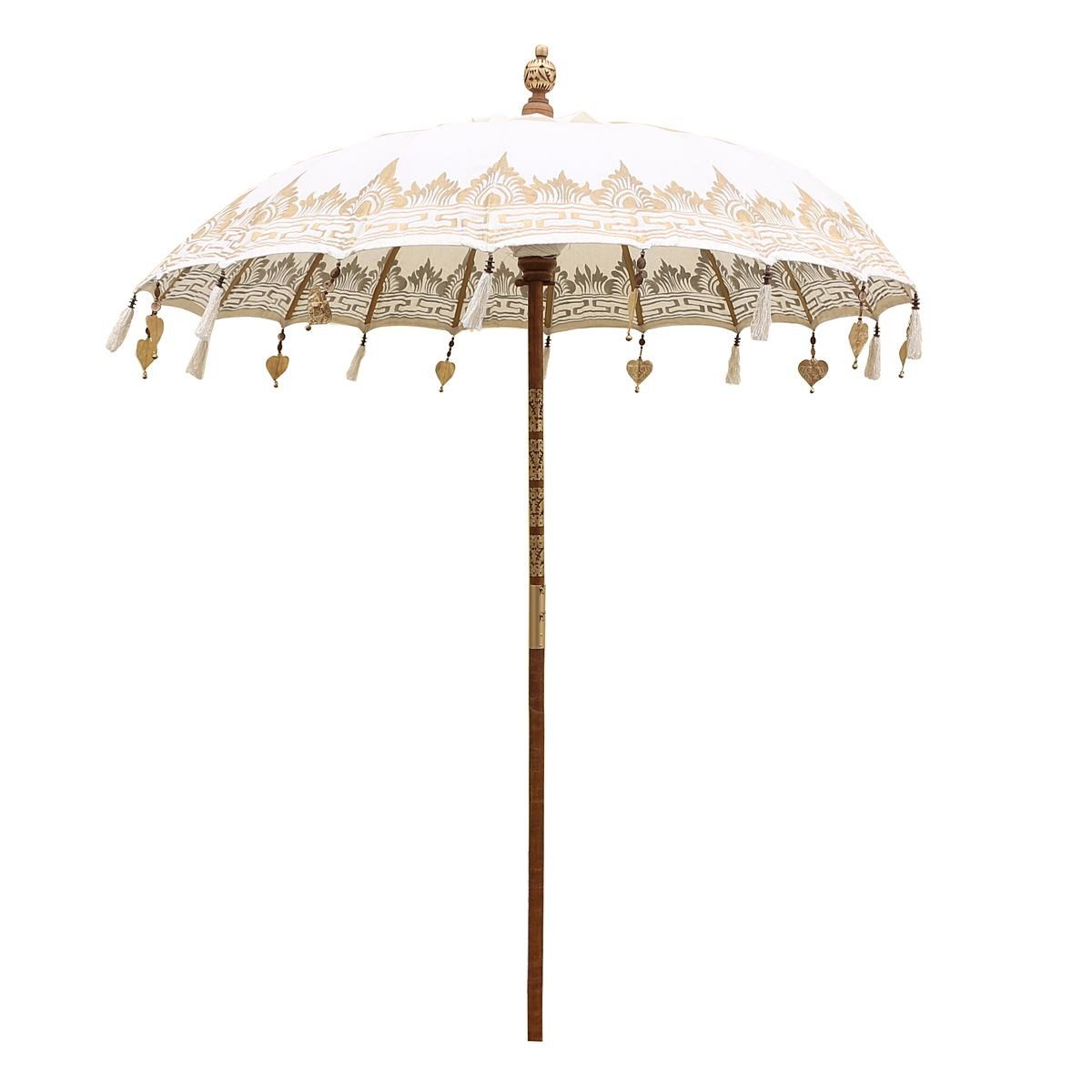 Oriental Galerie Sonnenschirm Balinesischer Sonnenschirm 180 cm Einfache Bemalung Weiß Gold