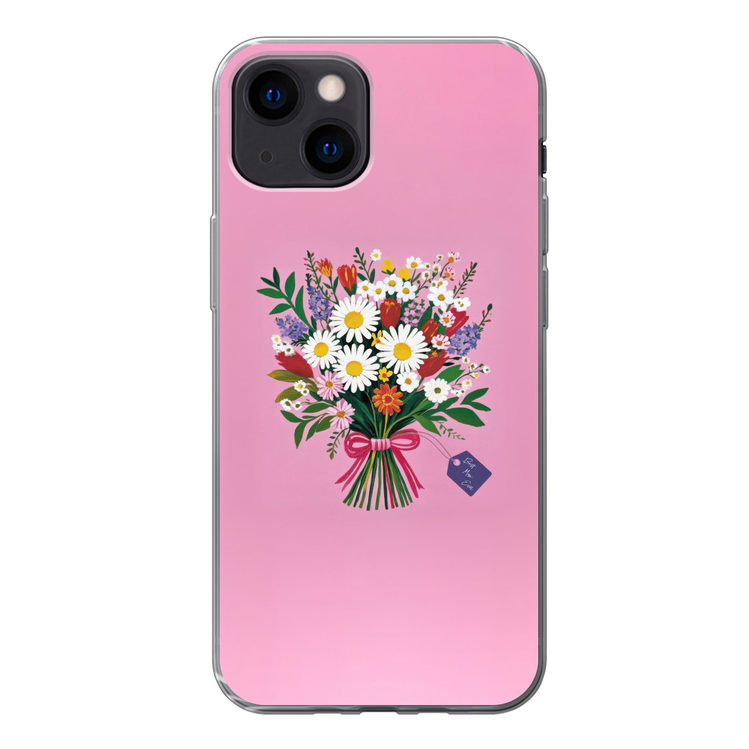 MuchoWow Handyhülle für Apple iPhone 13 mini Blumen - Zitat - Karte - Bunt, Smartphone-Bumper, Print, Handy Schutzhülle Dünn